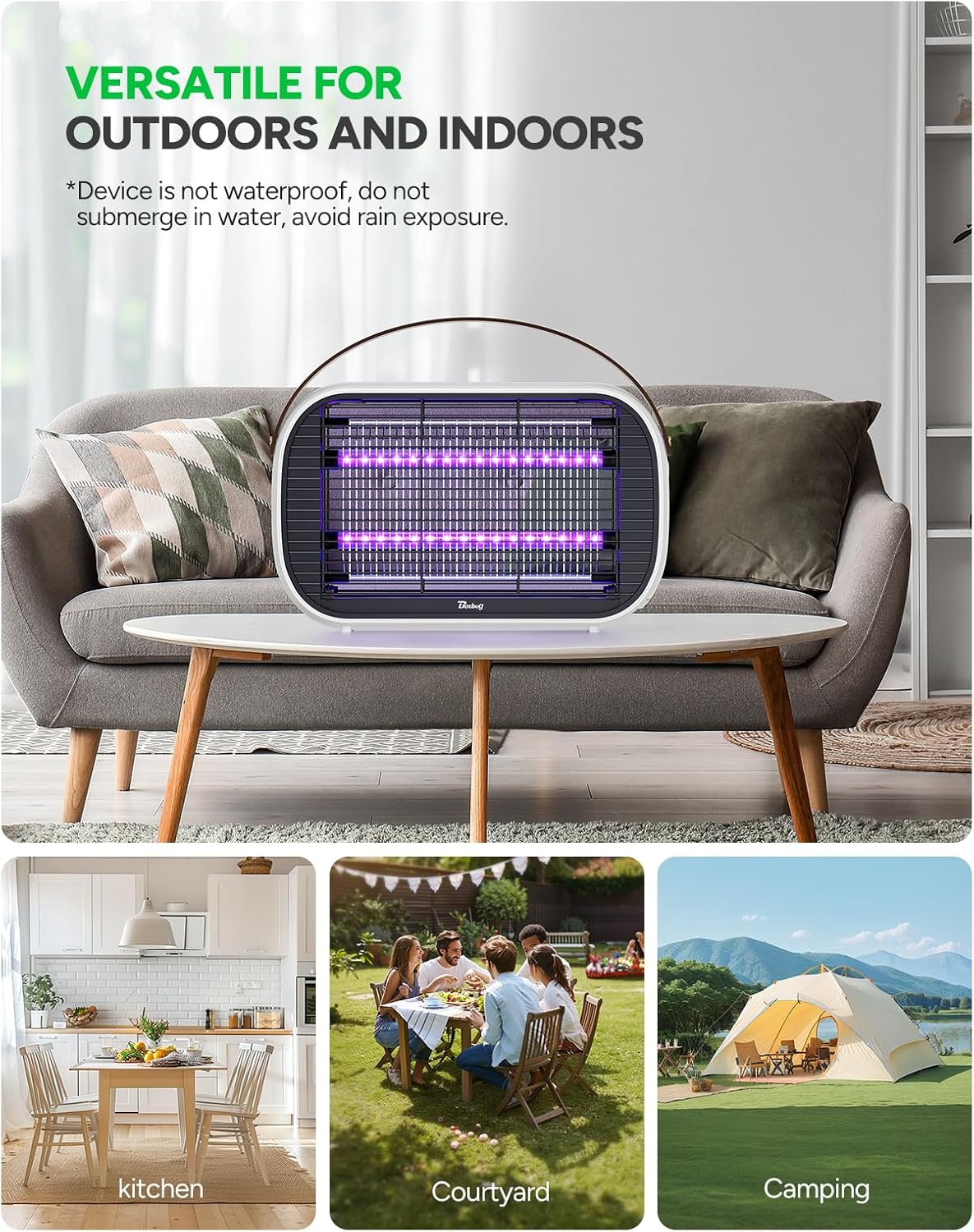 Buzbug LED Bug Zapper Outdoor Indoor, 10 Years Lifespan Lamp, Rechargeable 5200mAh Battery, Portable Camping Fruit Fly Mosquito Moth Gnat Wasp Trap, Killer, Zapper -MA015C (White)