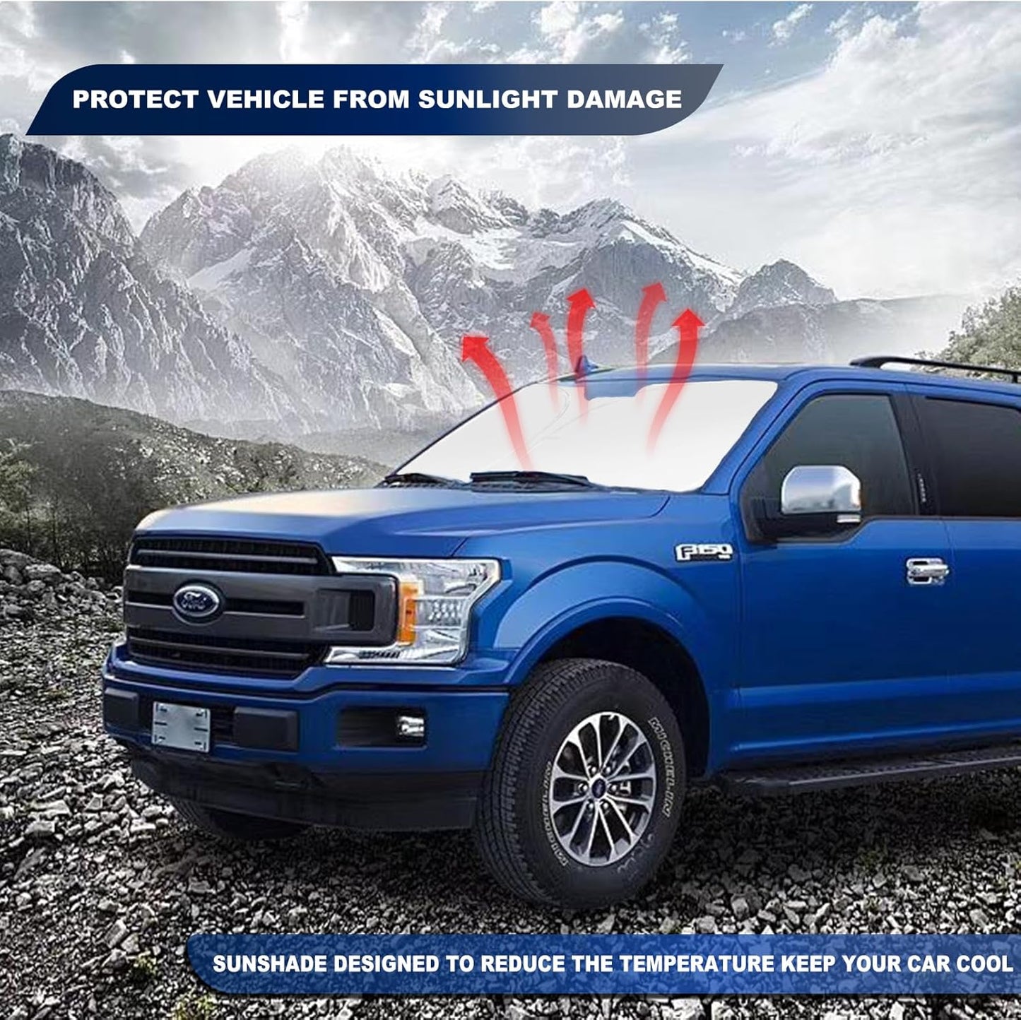 for F150 Sunshade Windshield Sun Shade for Ford F150 2015-2026 F250 F350 F450 Windshield Cover Super Crew Cab, Platinum, XL Raptor Accessories Custom-fit 2Dr Pickup Sun Visor Protector 240T Reflector