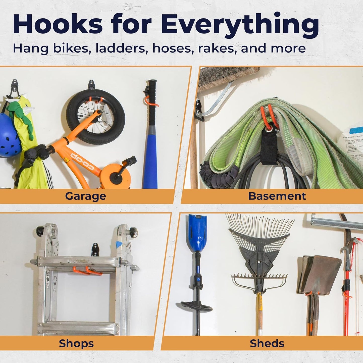 28 Pack Steel Heavy Duty Garage Hooks Storage Hooks with Anti-Slip Coating, Utility Garage Wall Mount Hanger and Organizer for Bikes, Ladder, Rope, Broom, Shovel and Garden Power Tools (28, Black)