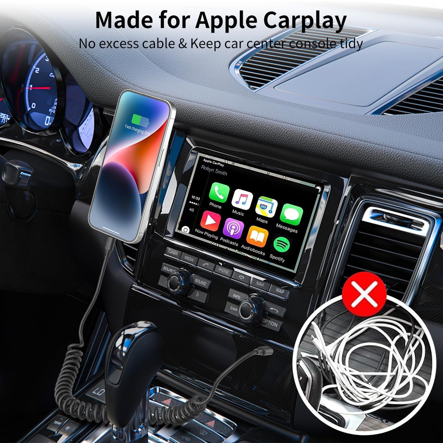 Coiled USB C to Lightning Cable 3FT, 2 Pack Short Car Charger Cord Fast Charging Retractable USB C to iPhone Cord for CarPlay Compatible with iPhone 14/13/12/11Pro/X/XR/8/7/6s/Plus