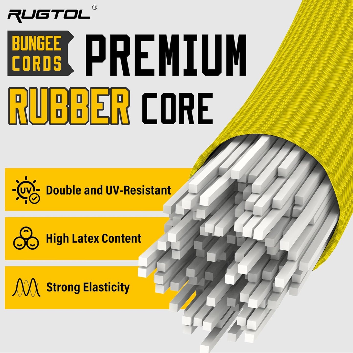 Bungee Cords with Hooks, 48 Inch Adjustable Yellow Bungee Cords with Carabiner Heavy Duty Outdoor, 8mm Thick Easy to Adjust Bungee Rope UV Resistant for Truck Bed, Bike Rack, Camping, 6 Pack