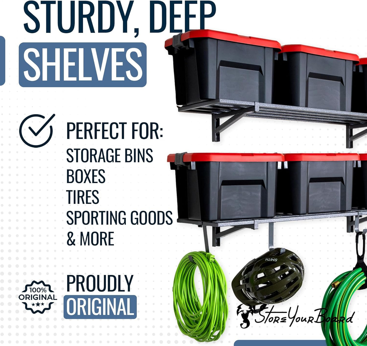 StoreYourBoard 2-Pack Heavy Duty Wall Shelves – Wall-Mounted Garage Storage Shelving and Organization for Sheds, Closets, or Utility Rooms – Holds 200 lbs, 1ft x 4ft, Hammered Gray