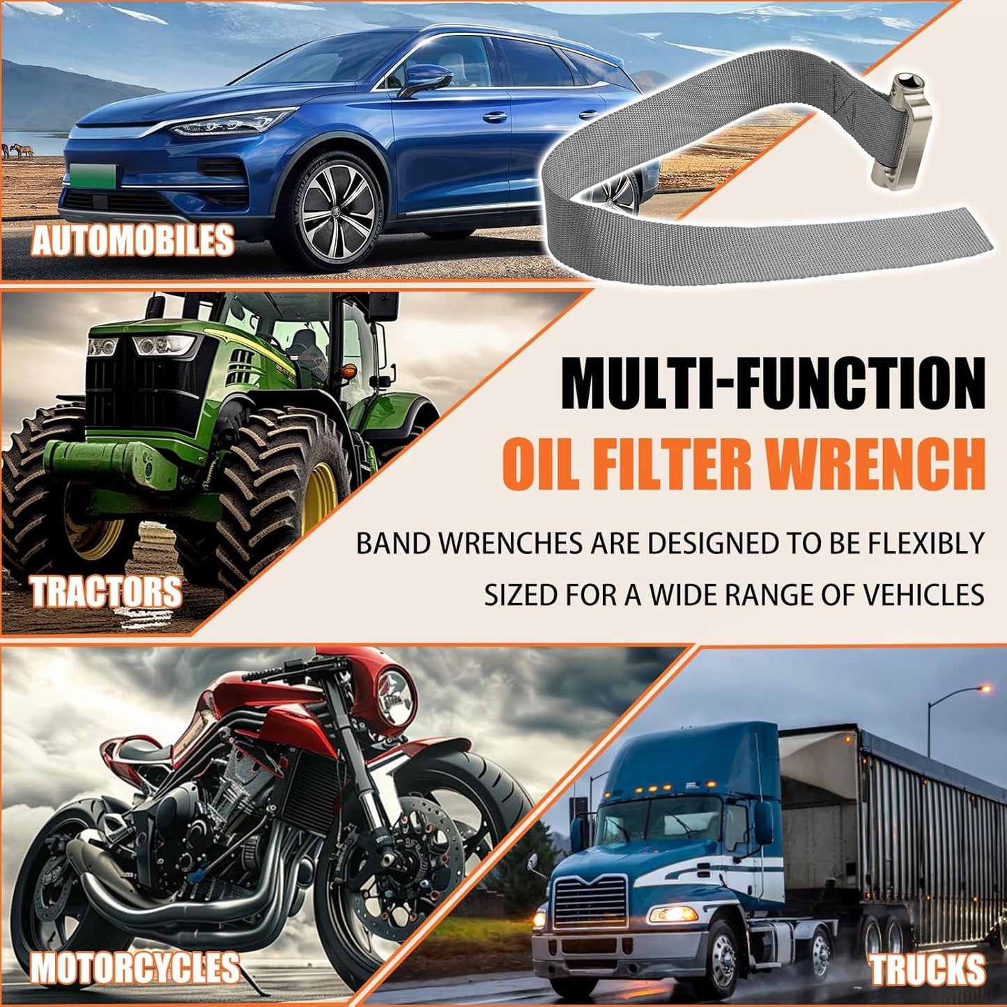 Heavy Duty Strap Oil Filter Wrench for Various Up to 6-1/2 inches Filter & Plumbing Removal Tool