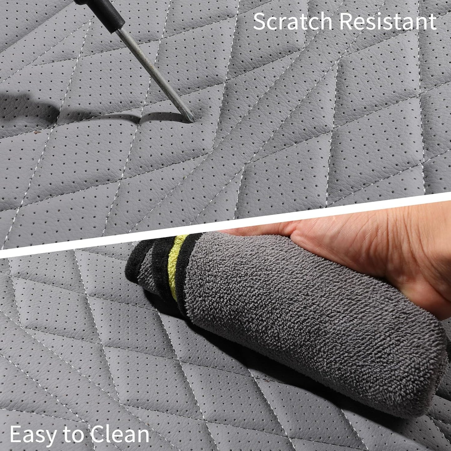 Car Seat Cover Custom Fit for Dodge Ram 1500 2500 3500 2002-2024 Faux Leather Seat Cover Set Compatible with Crew Quad Regular Cab Pickup Truck Cushions (Black & Grey, Full Set, Flat Rear)