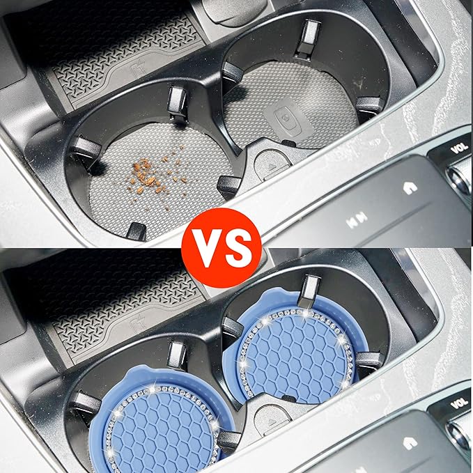 Amooca Car Cup Coaster Universal Non-Slip Cup Holders Bling Crystal Rhinestone Car Interior Accessories 2 Pack Gray Blue