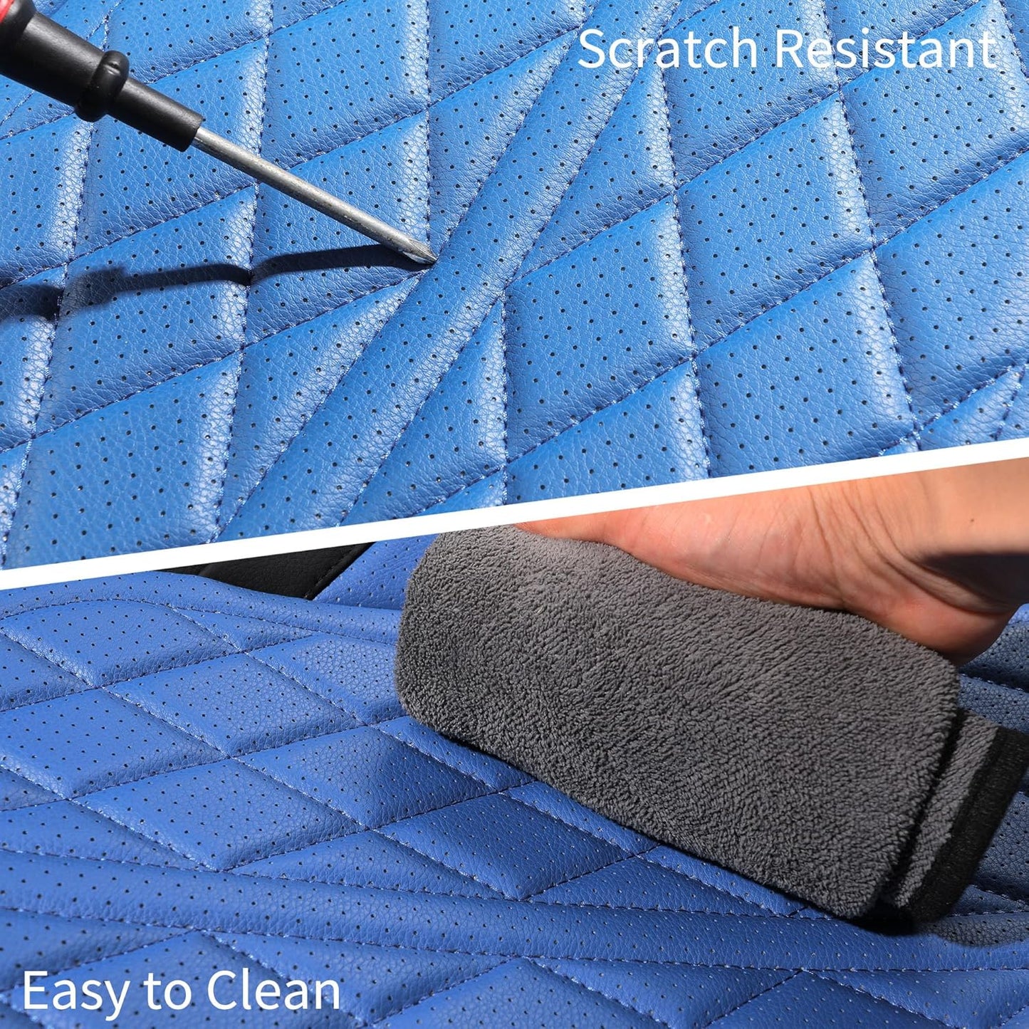 Car Seat Cover Custom Fit for Dodge Ram 1500 2500 3500 2002-2024 Faux Leather Seat Cover Set Compatible with Crew Quad Regular Cab Pickup Truck Cushions (Black & Blue, Full Set, Curved Rear)