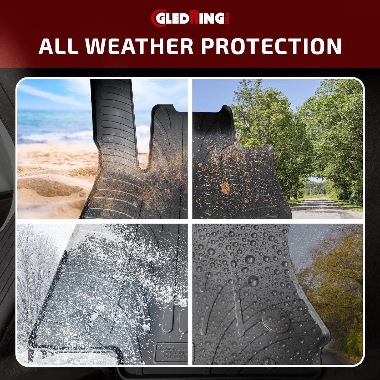 Gledring USA Custom Fit All-Weather Rubber Floor Mats Intended for Mercedes Benz C-Class W203 2001-2007, No Trimming Required, Tailored Custom Fit, Protects from Rain, Mud, & Snow