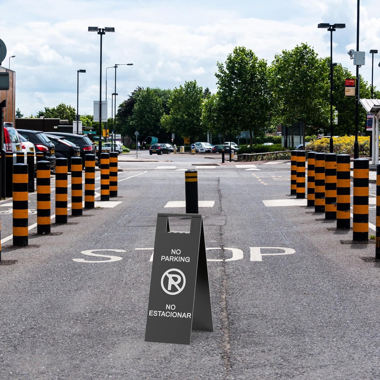 Stainless Steel No Parking Sign Portable Foldable Handle 2-Pack (Black)