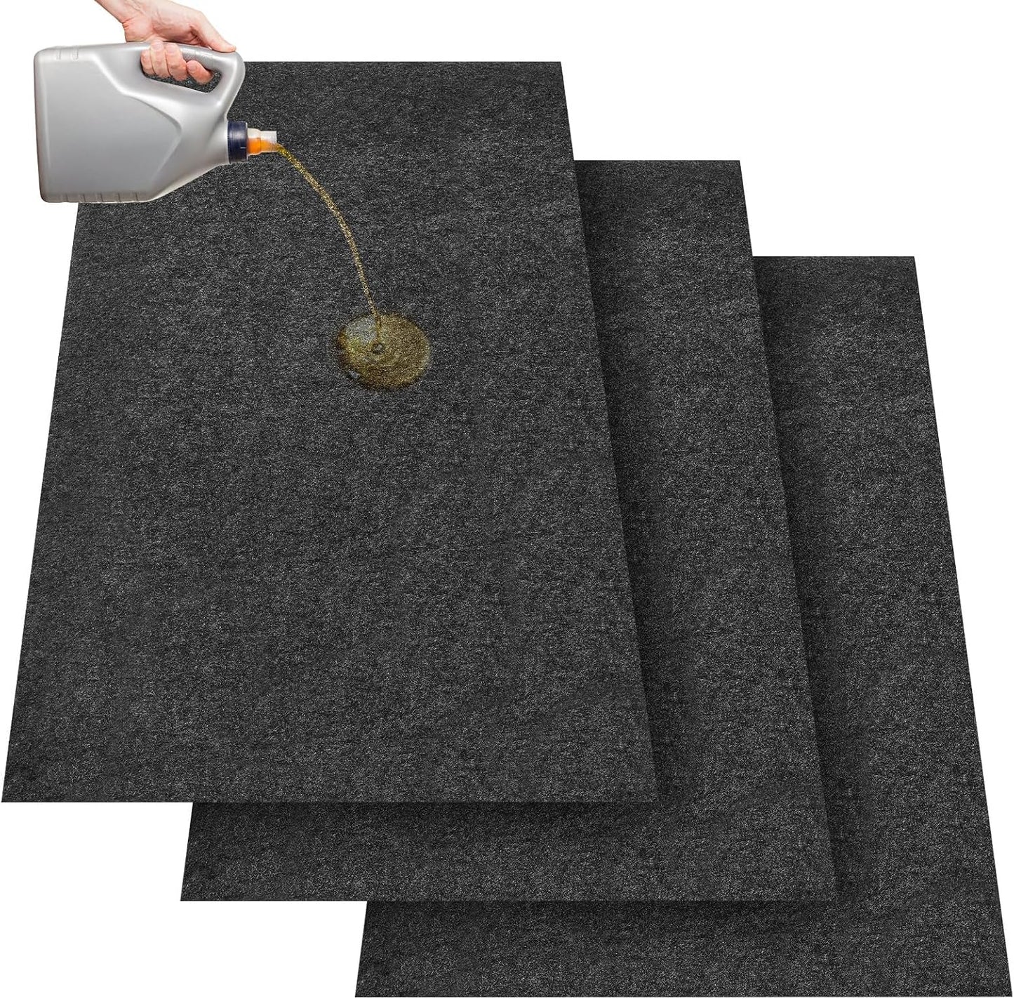 3 Pcs 36 x 60 Inch Oil Spill Mat for Driveway Garage Under Car Leaks Absorbent Oil Pad, Black Rubber Mat Garage Floor Protecting with Waterproof Backing, Reusable, Washable, Non Slip