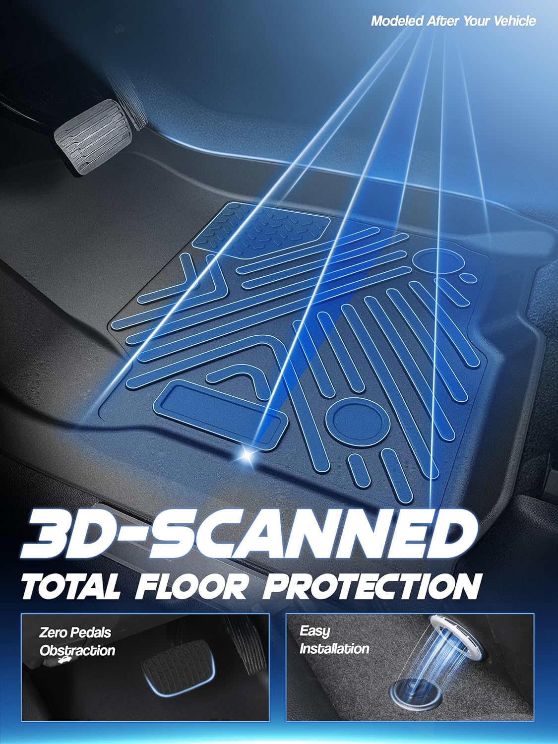 Floor Mat for 2021-2024 Chevrolet/Chevy Suburban/GMC Yukon XL (Only Fit 7seats),3 Row All Weather Protection Car Floor Liners,TPE Rubber Anti-Slip Full Set Custom Car Mats Accessories,Black