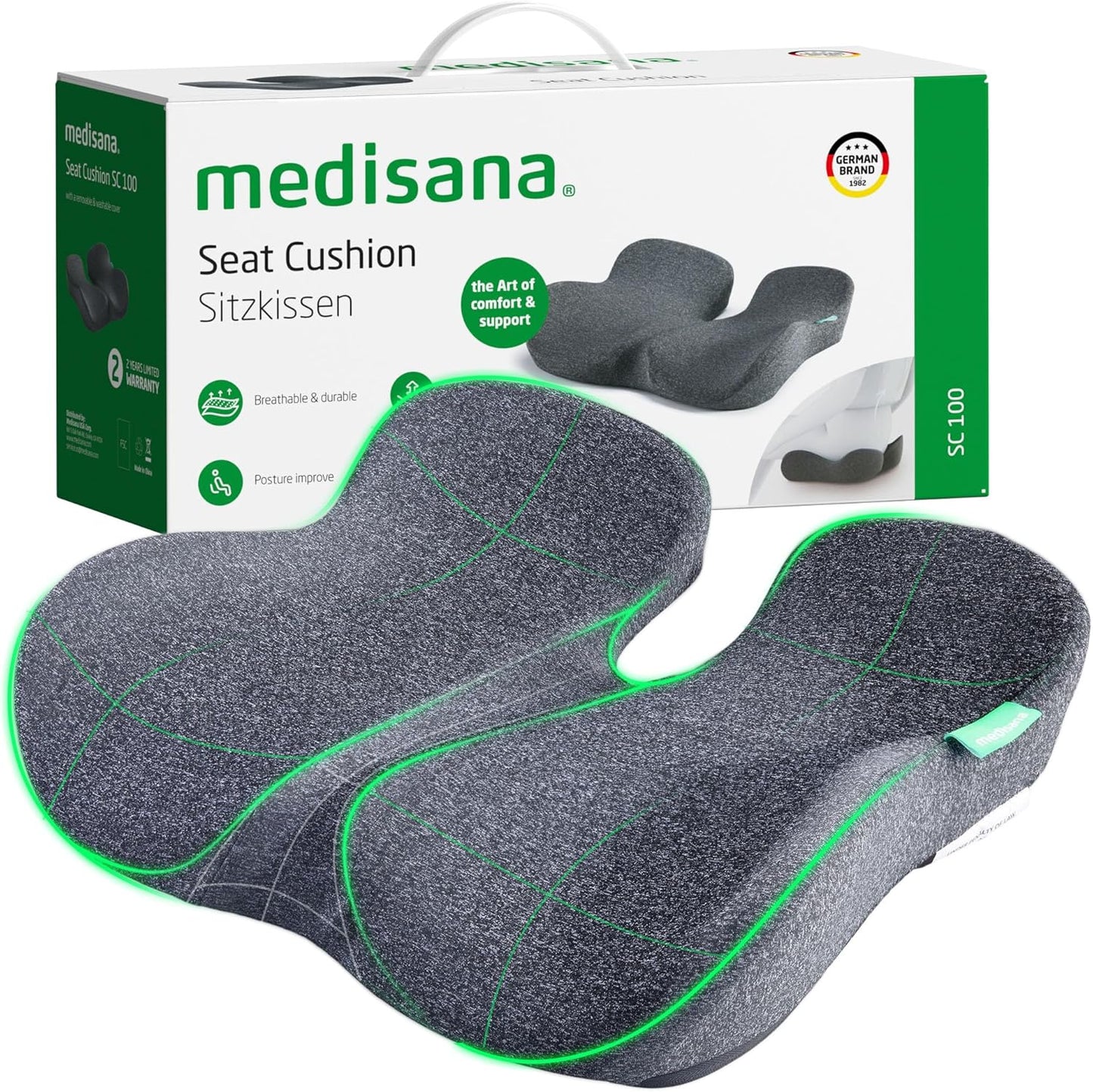 Seat Cushion - SC 100 Seat Cushions for Office Chairs, Car Seat, Wheelchair - Sciatica & Tailbone & Coccyx Pain Relief Pillow for Driver Sedentary People（Size:17 * 14.6 * 3.54 in）