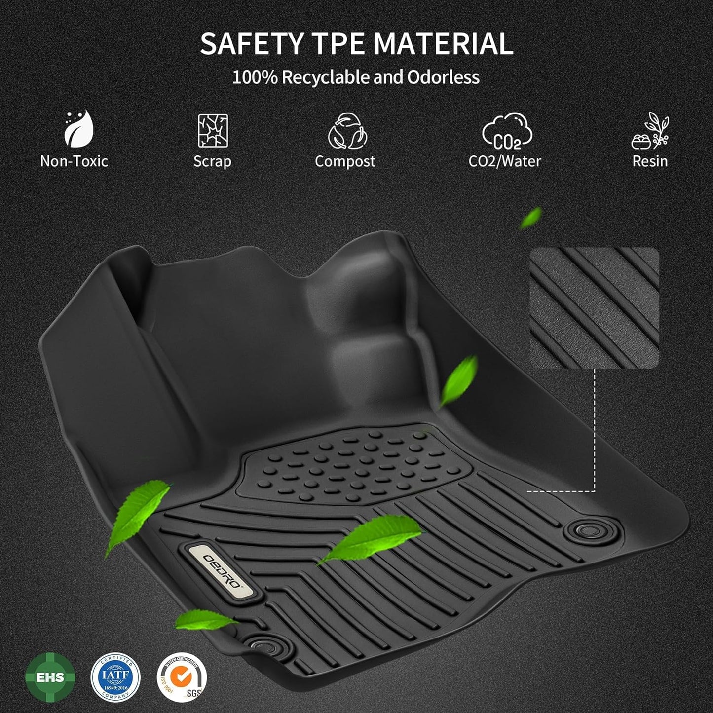 OEDRO Floor Mats Fit for 2018-2024 GMC Terrain & 2018-2024 Chevy Equinox, Unique Black TPE All-Weather Guard Includes 1st and 2nd Row Full Set Liners