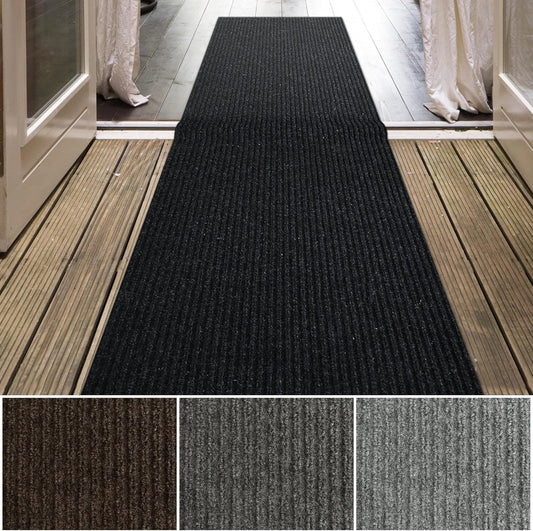 iCustomRug Spartan Weather Warrior Indoor/Outdoor Utility Ribbed Carpet Runner with Non-Slip Thermoplastic Rubber Backing, 3ft X 34ft in Black