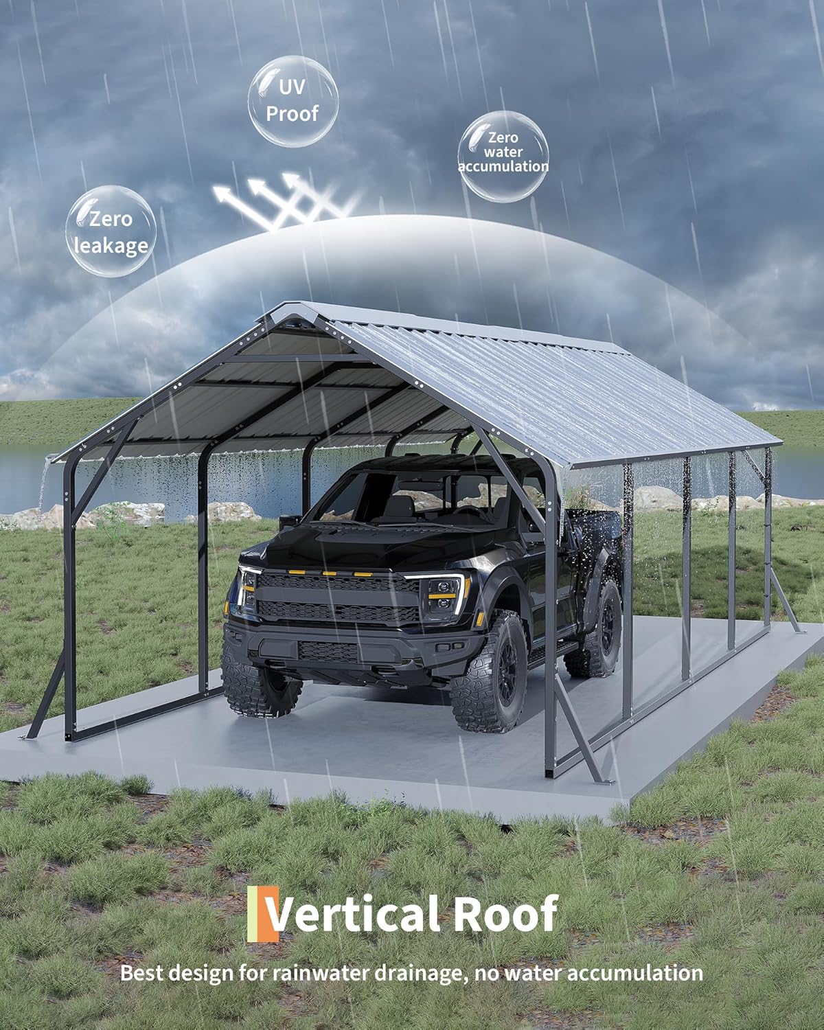 11'x20'x9' Vertical Roof Metal Carport, Heavy Duty Steel Car Ports for All-Weather, for Full-Size Pickup Trucks, Boats, and Tractors