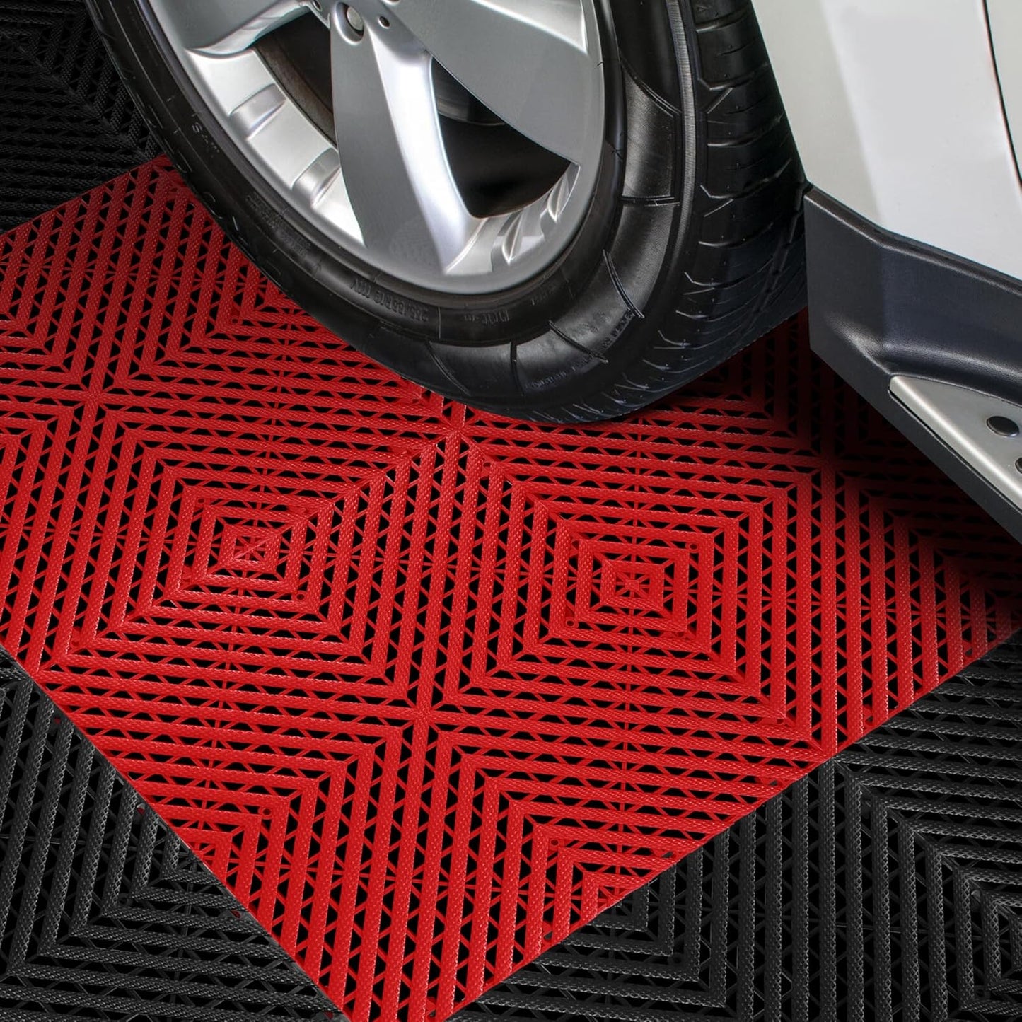 Interlocking Garage Floor Tiles - 0.79in,Vented, Self-Draining, Non-Slip Flooring, Modular, Virgin Polypropylene, Ideal for Garages, Patios, Basements, Decks -51.6 sq ft (RED, 30PCS)