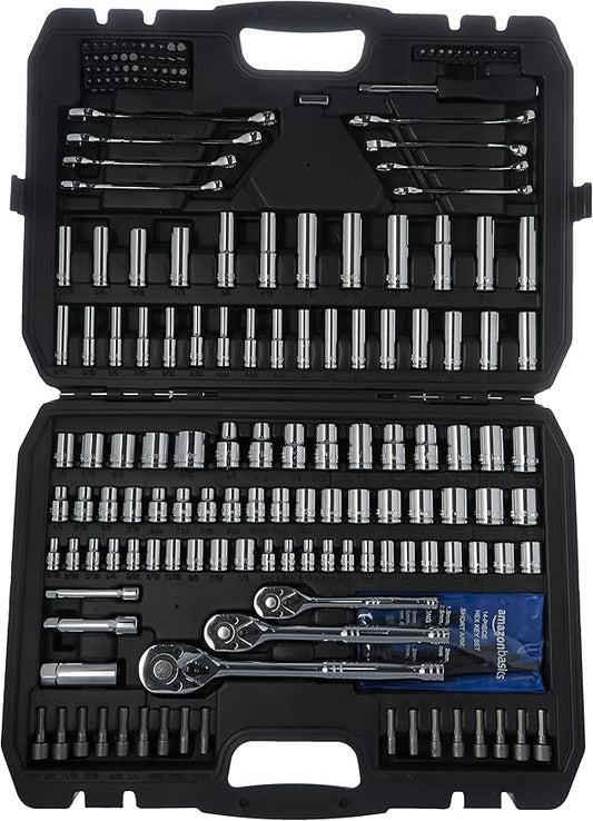 Amazon Basics Mechanic's Socket Tool Set With Case, SAE and Metric Sizes, 201-Piece