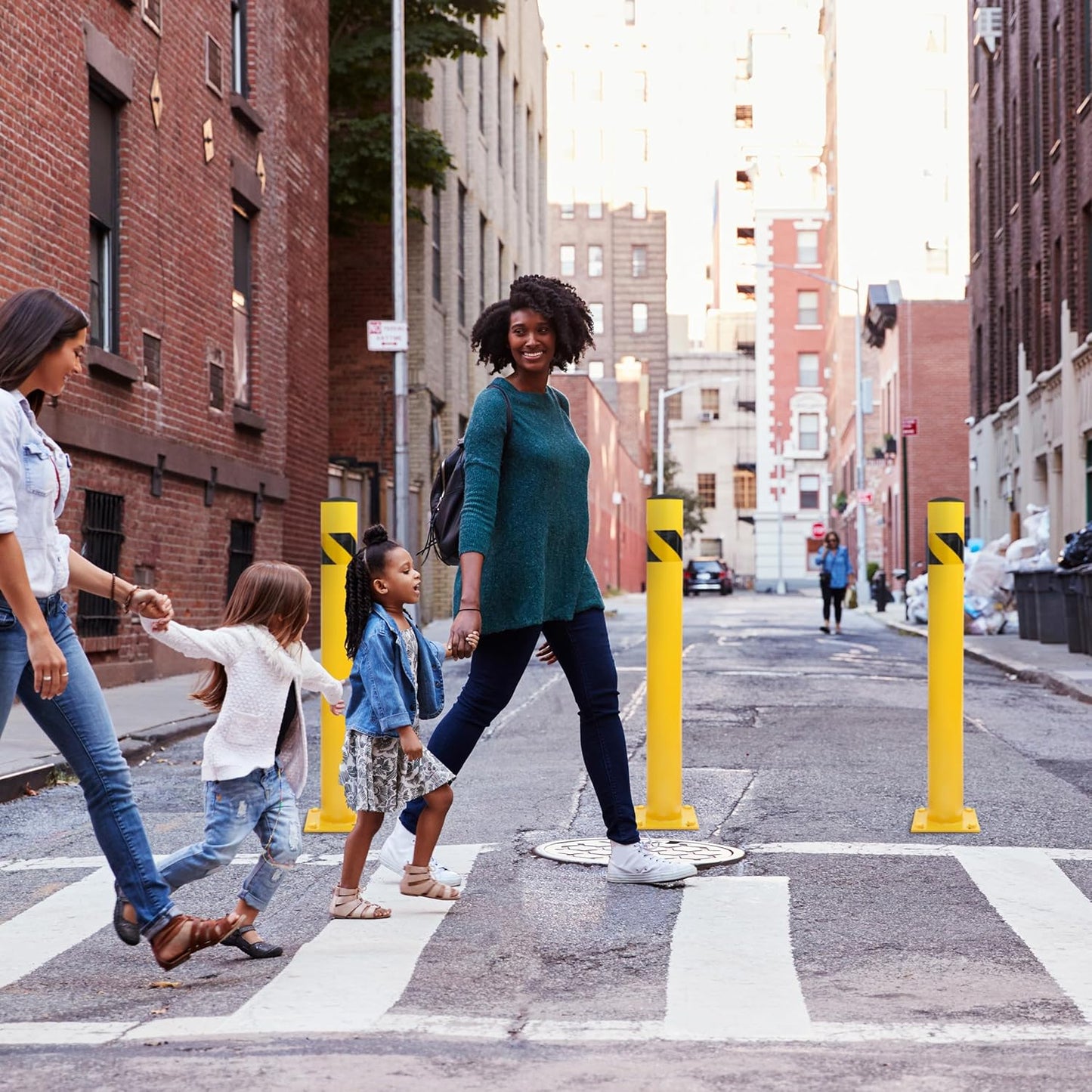 BISupply Safety Bollard Post Parking Barrier 3 Pack - 42in Yellow Pipe Bolt Down Bollard for Garage Lot