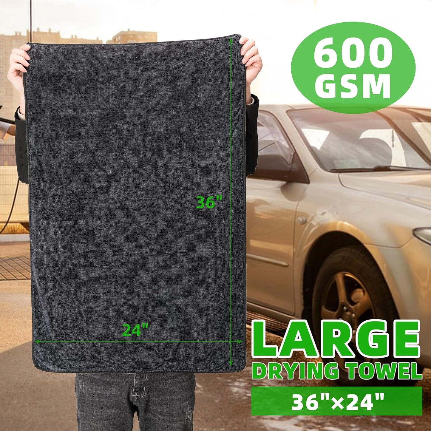 CADONO Large Microfiber Car Drying Towel, Ultra Absorbent Microfiber Cleaning Cloth for Cars, No Streaks, Scratches, or Water Spots (36"x 24")