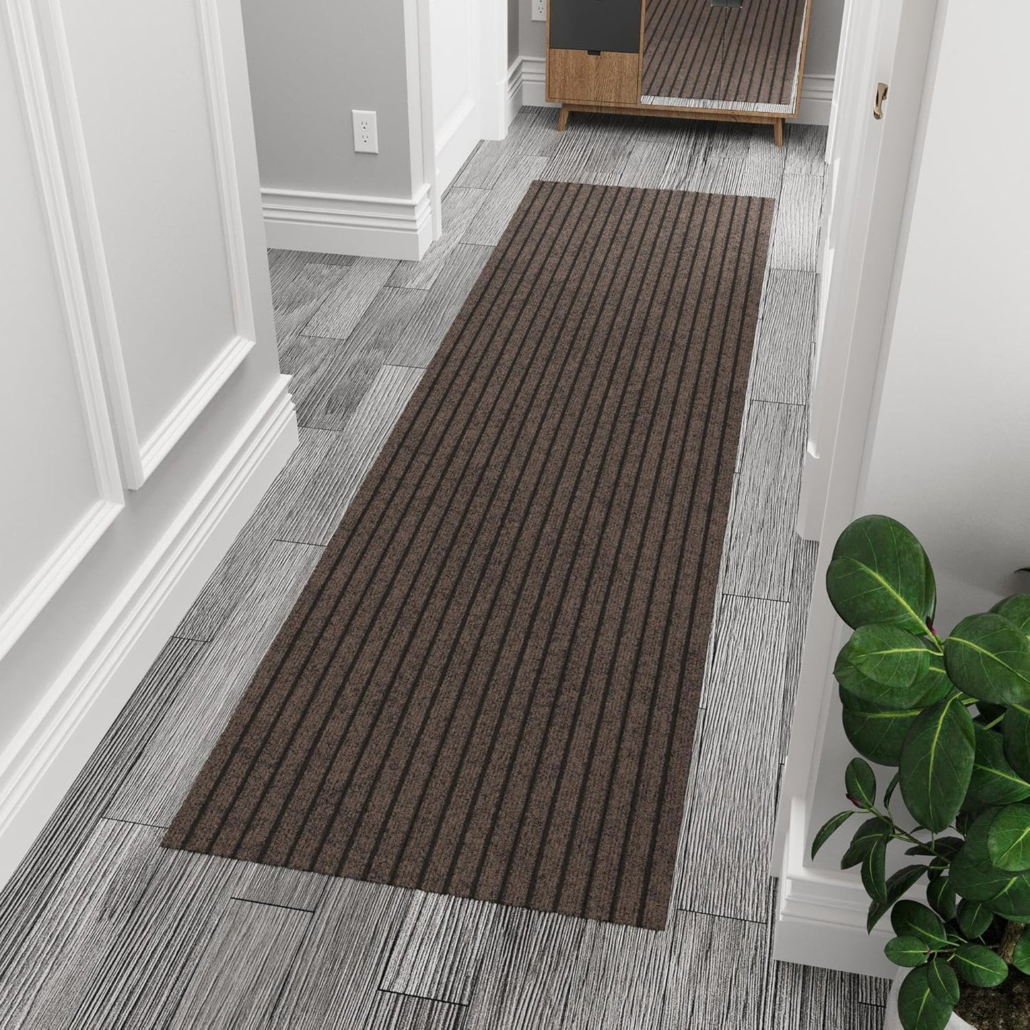 Ottomanson 2' x 7' Hallway Runner with Scraper Pile Extra Durable Non-Slip Rug Mat for Indoor & Outdoor Use - Ideal for Kitchen, Entryway, Patio & Garage - High-Traffic Carpet, Brown