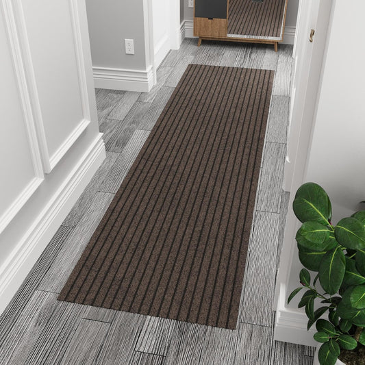 Ottomanson 2' x 7' Hallway Runner with Scraper Pile Extra Durable Non-Slip Rug Mat for Indoor & Outdoor Use - Ideal for Kitchen, Entryway, Patio & Garage - High-Traffic Carpet, Brown