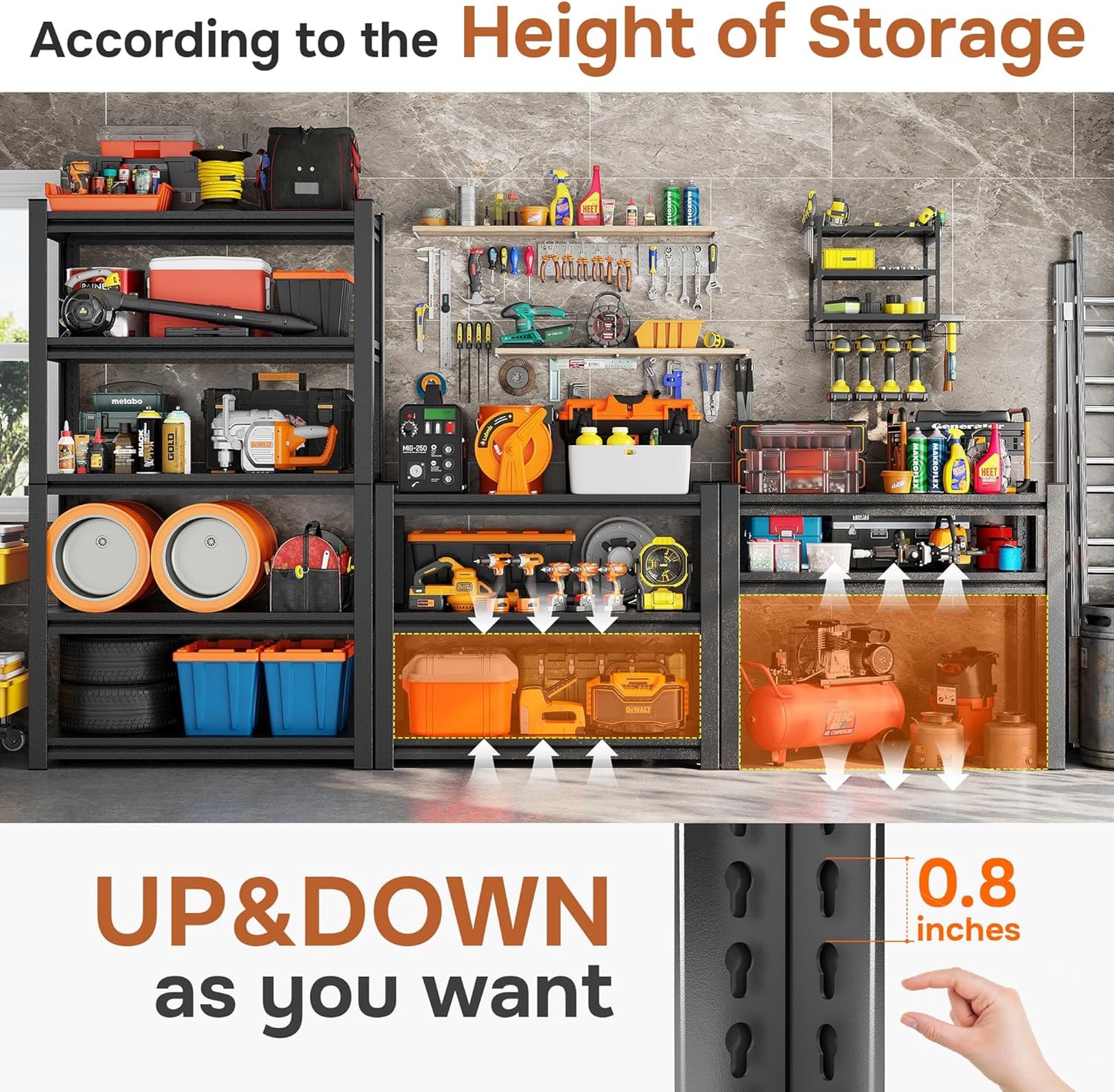 2500LBS Garage Shelving Heavy Duty 35.4"W Storage Shelves 5 Tier Heavy Duty Shelving Adjustable Garage Shelves for Basement, Warehouse, Commercial, Easy Assemble, 35.4" W x 71.2" H x 15.4" D