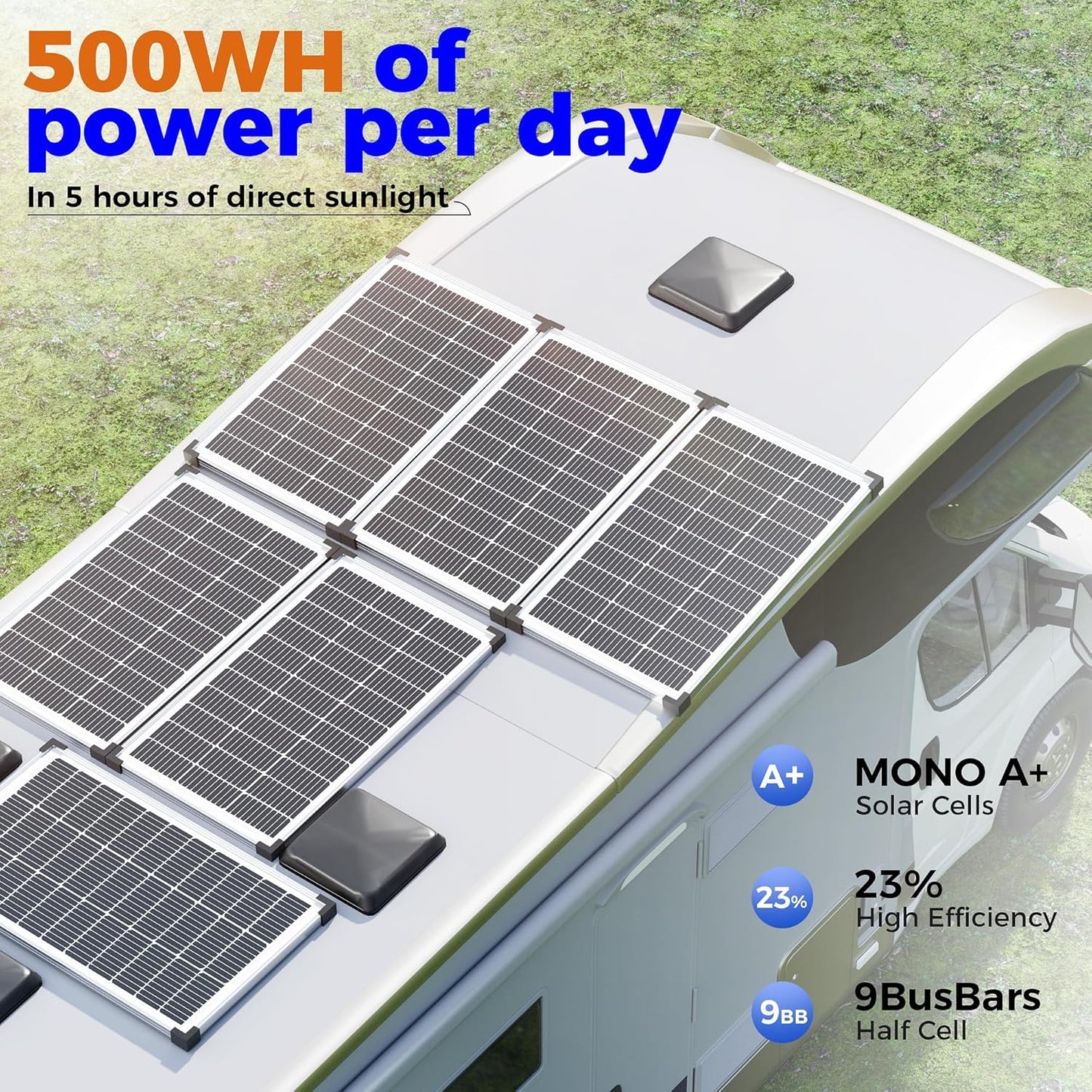 100W 12V Solar Panel, High Efficiency 9BB Cell Monocrystalline Solar Panels IP67 Waterproof, Suitable for RV, Marine, Rooftop, Home, Yacht, Off-Grid Applications (100W Single Panel)