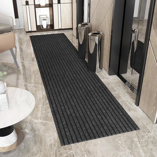 Ottomanson 2' x 17' Hallway Runner with Scraper Pile Extra Durable Non-Slip Rug Mat for Indoor & Outdoor Use - Ideal for Kitchen, Entryway, Patio & Garage - High-Traffic Carpet, Black