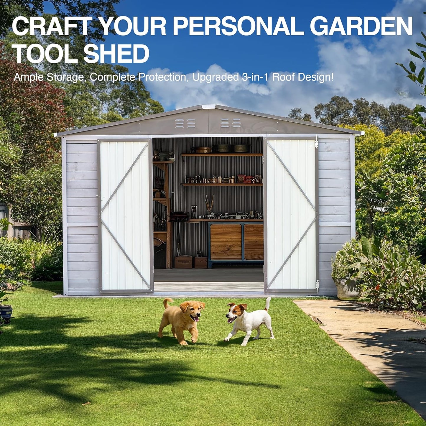 MyVoice 3x5 FT Wooden Outdoor Storage Shed with 4 Vents & 2 Adjustable Windows, DIY Cedar Tool Shed Kit, Garden Bike Firewood Storage, Waterproof Backyard Outdoor Shed for Patio, Lawn, Yard & Garage