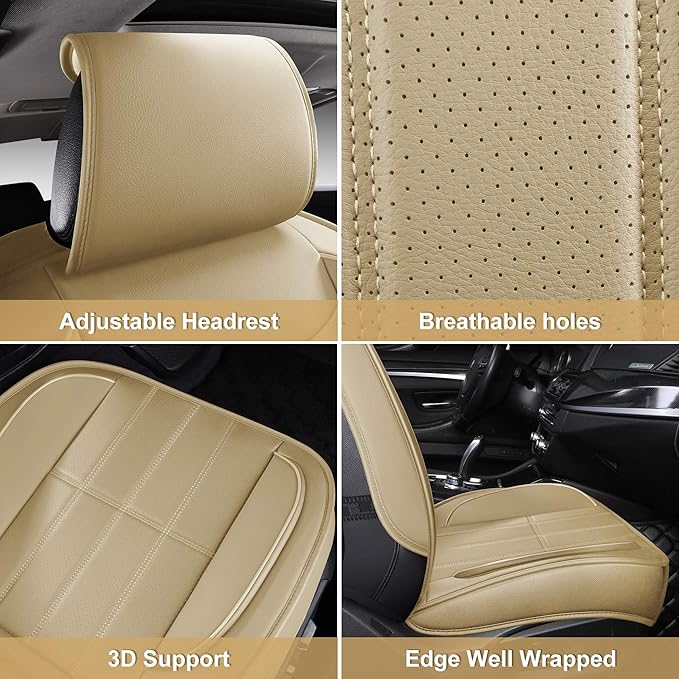 AOOG Leather Car Seat Covers for Cars SUV Pick-up Truck, Universal (Beige, Front Pair)
