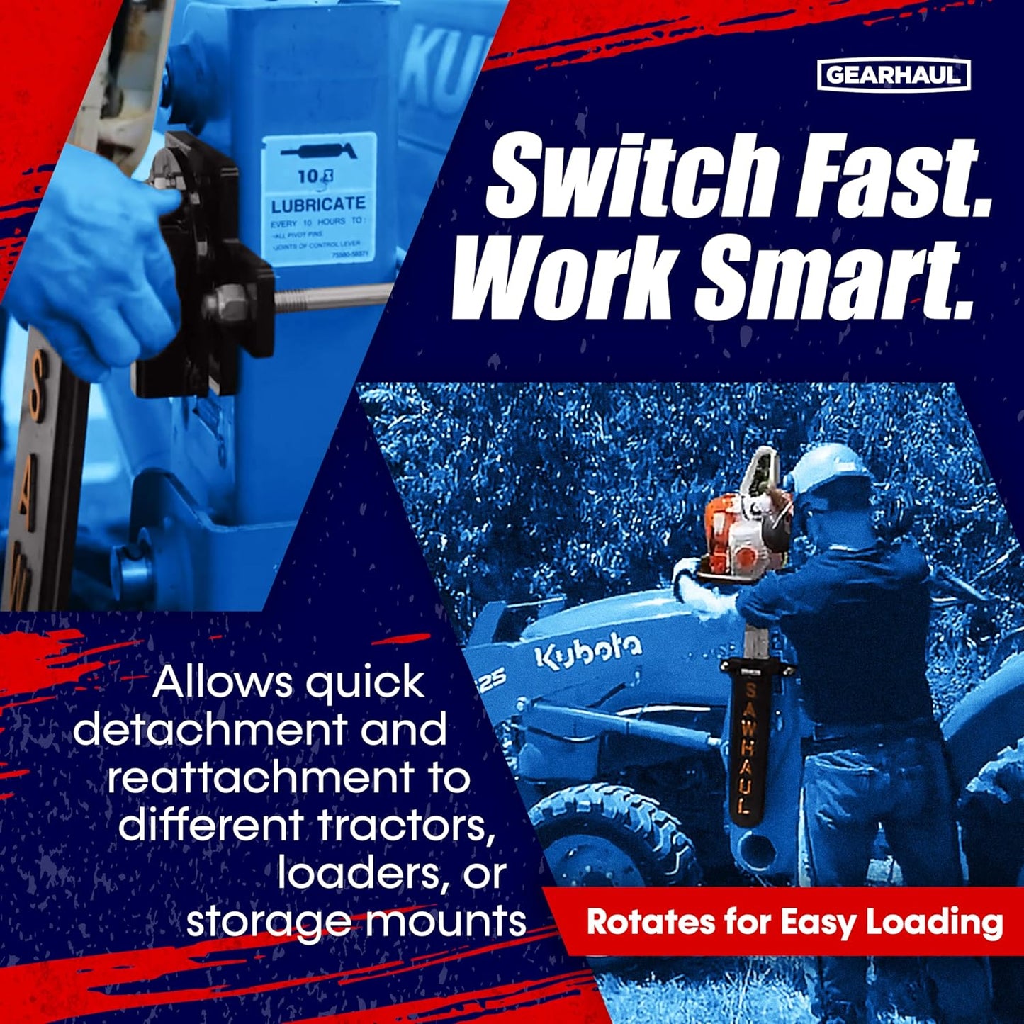 SawHaul Snap-Lok Universal Chainsaw Carrier Kit for Tractors and Skid Steers – 20 Inch Orange Scabbard with Rotating Mount – Compatible with All Chainsaw Brands – Made in USA