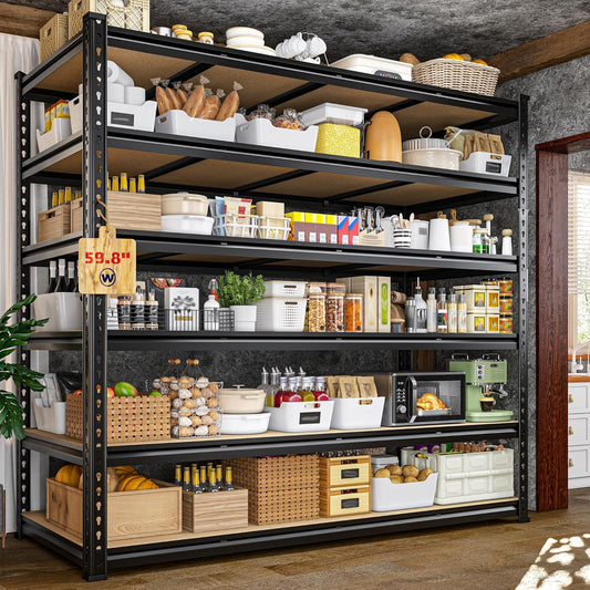 83.8" H Garage Shelving 59.8" W Metal Shelving 3000LBS Storage Shelves Heavy Duty Garage Shelves Adjustable Metal Shelf for Basement Warehouse Pantry 59.8" W x 24" D x 83.8" H