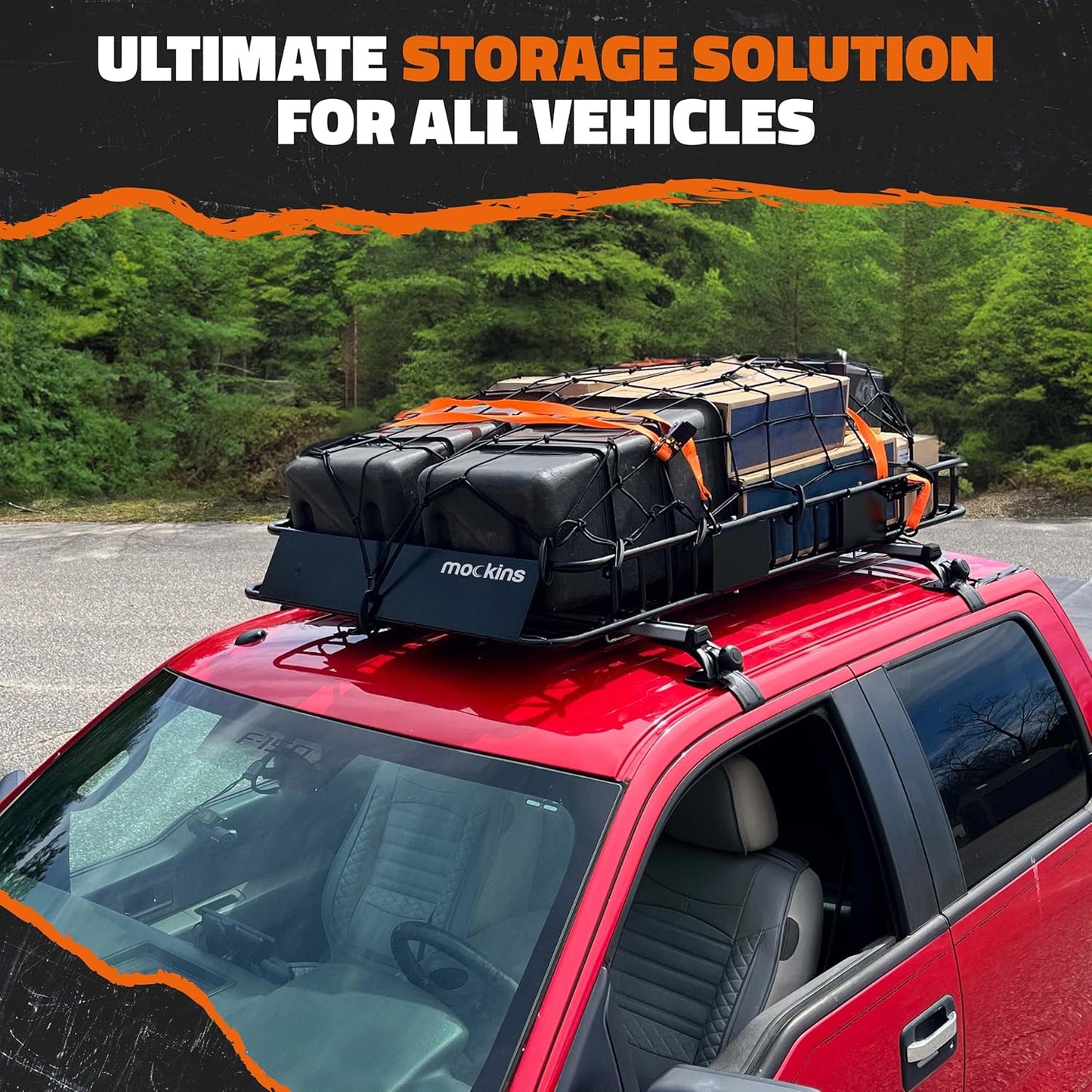 Mockins 64"x39"x6" Extendable Heavy Duty Roof Rack Basket w/ 16 CuFt Waterproof Cargo Bag for Top of Car | 250Lbs Cap All Weather Rooftop Cargo Carrier for Top of Vehicle & Car Top Carrier Accessories