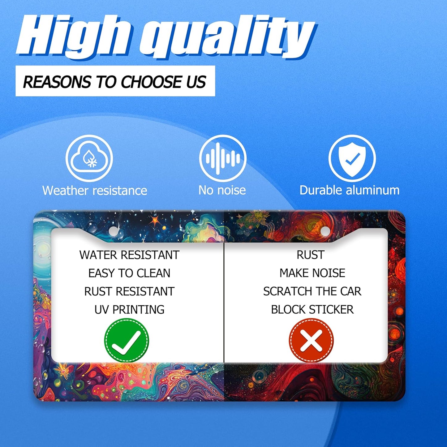 Abstract Galaxy License Plate Frame Starry Sky License Plate Stainless Steel Funny License Plate Holder for Men Women Colorful Car Accessories Decoration 12.3" x 6.3"