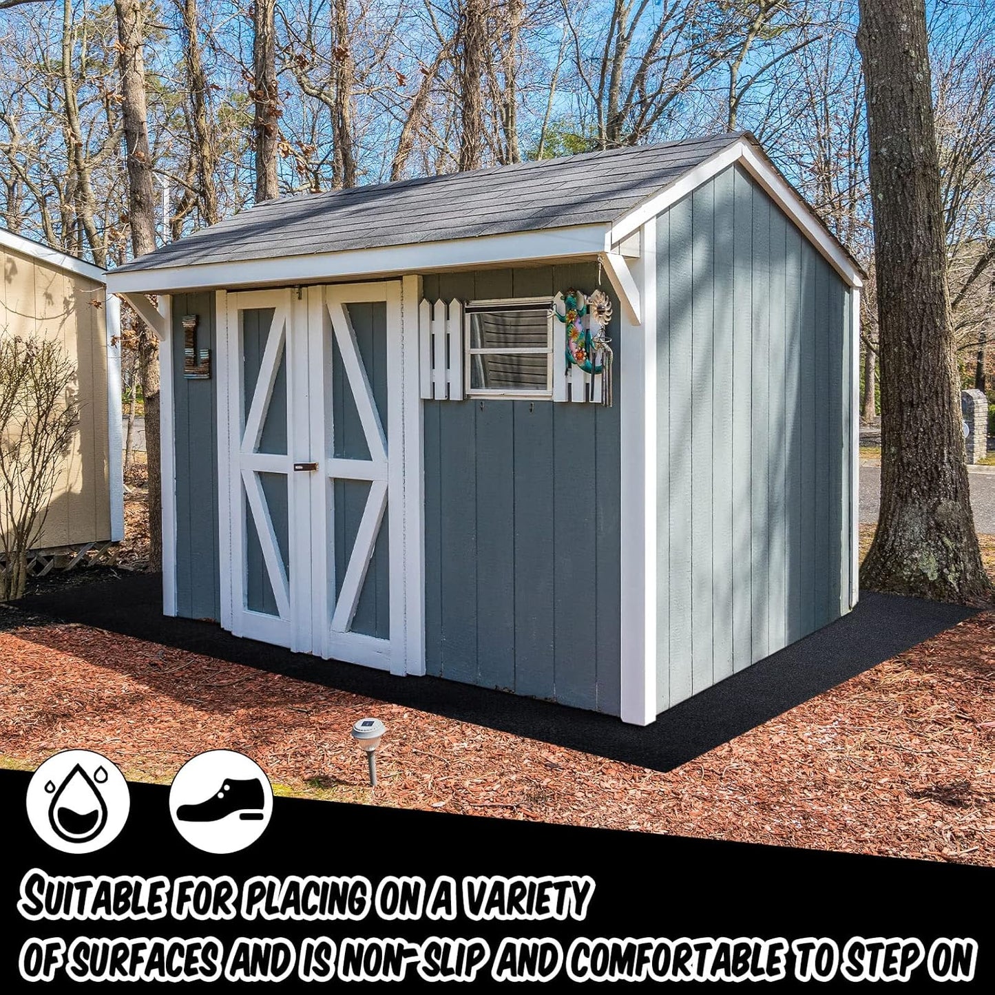 Haull Outdoor Storage Shed Floor Moat Waterproof Outdoor Carport Mat Thickened Soft Patio Furniture Pad Washable with Non Slip Backing, Storage Shed Not Included(3 x 3 ft)