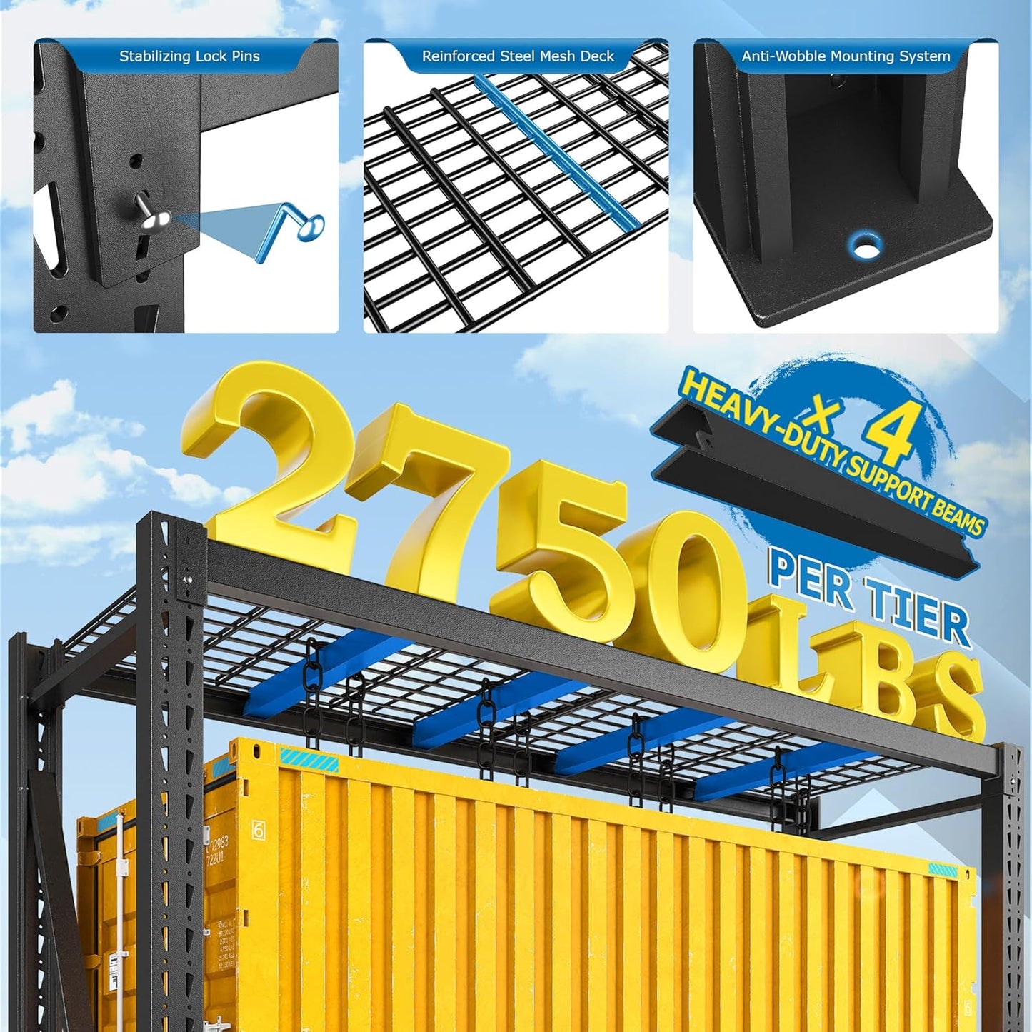 Bepatio 8250LBS Garage Shelving Heavy Duty Storage Shelves Industrial Metal Shelving Adjustable 3-Tier Shelves for Garage, Warehouse Basement Storage Room 24" D × 60" W × 66" H