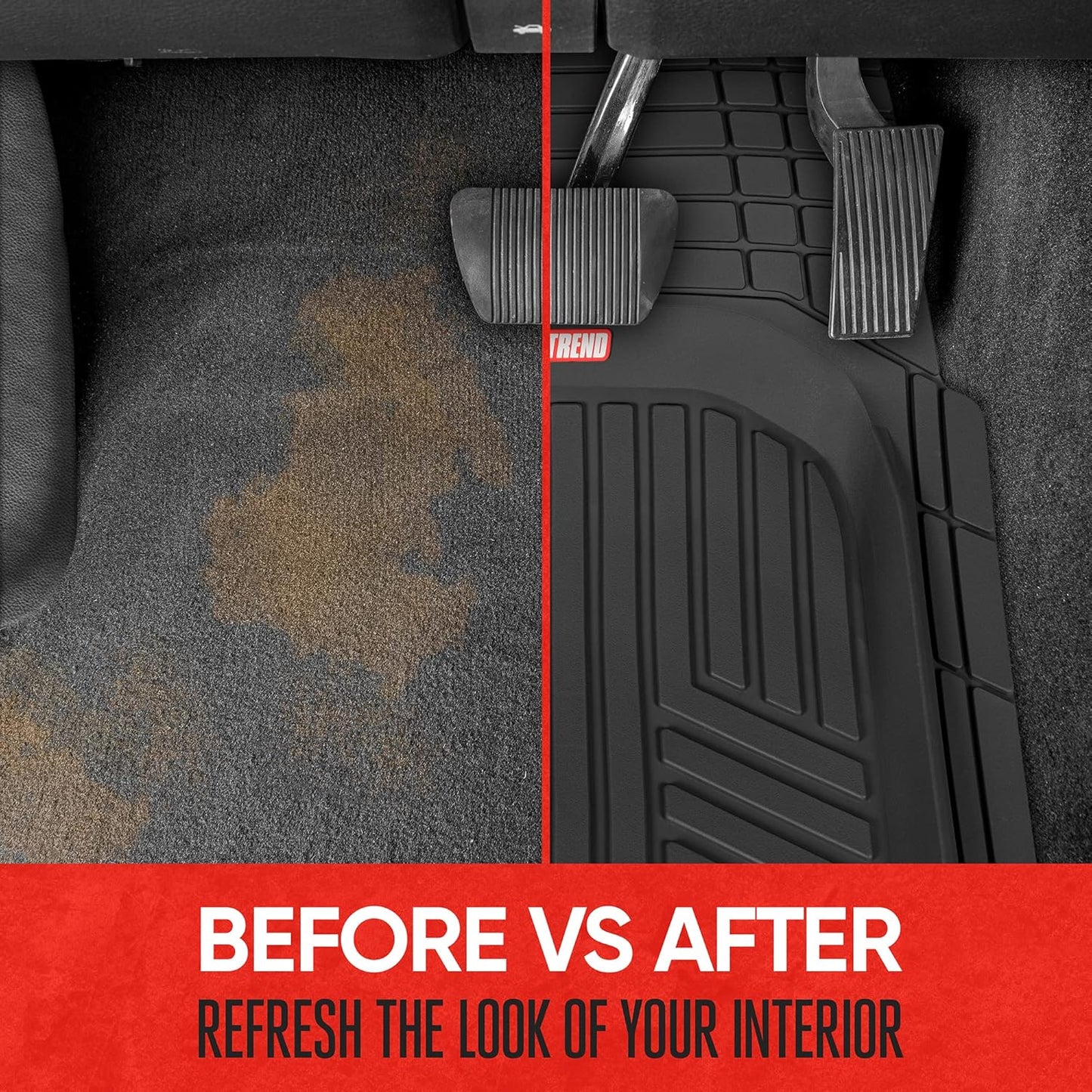 Motor Trend FlexToughXL Floor Mats for Cars Full Set, All-Weather Rubber Automotive Floor Mats, Waterproof Heavy Duty Car Mats, Flexible Floor Liners for Car Truck Van SUV, Car Floor Mats (Black)