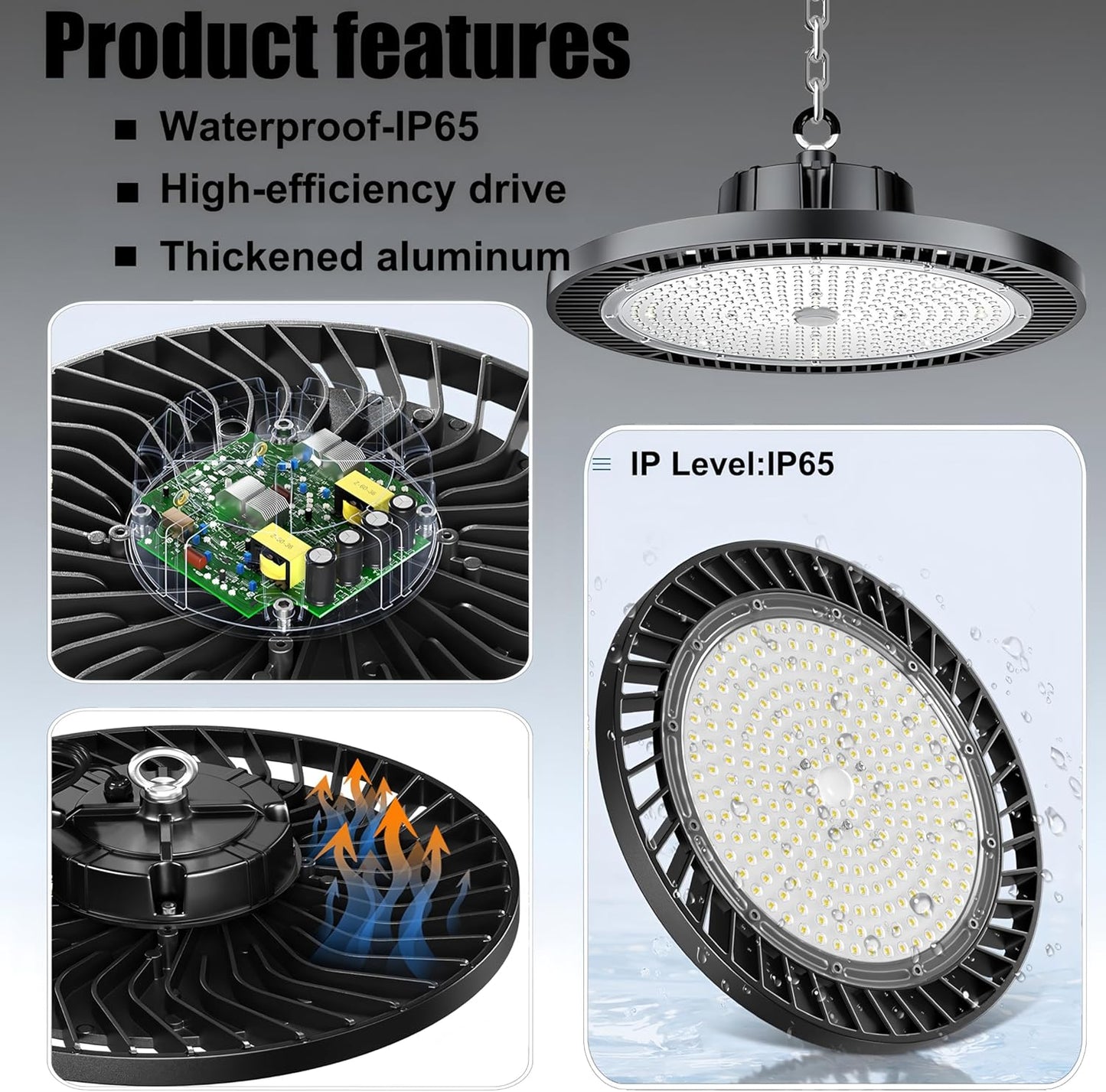 6Pack 250W UFO LED High Bay Light,30000lm 6000K Daylight 2500W Equivalent with US Plug Cable LED Garage Lights Commercial Warehouse Area Light Workshop Garage Factory Lowbay Area Lighting