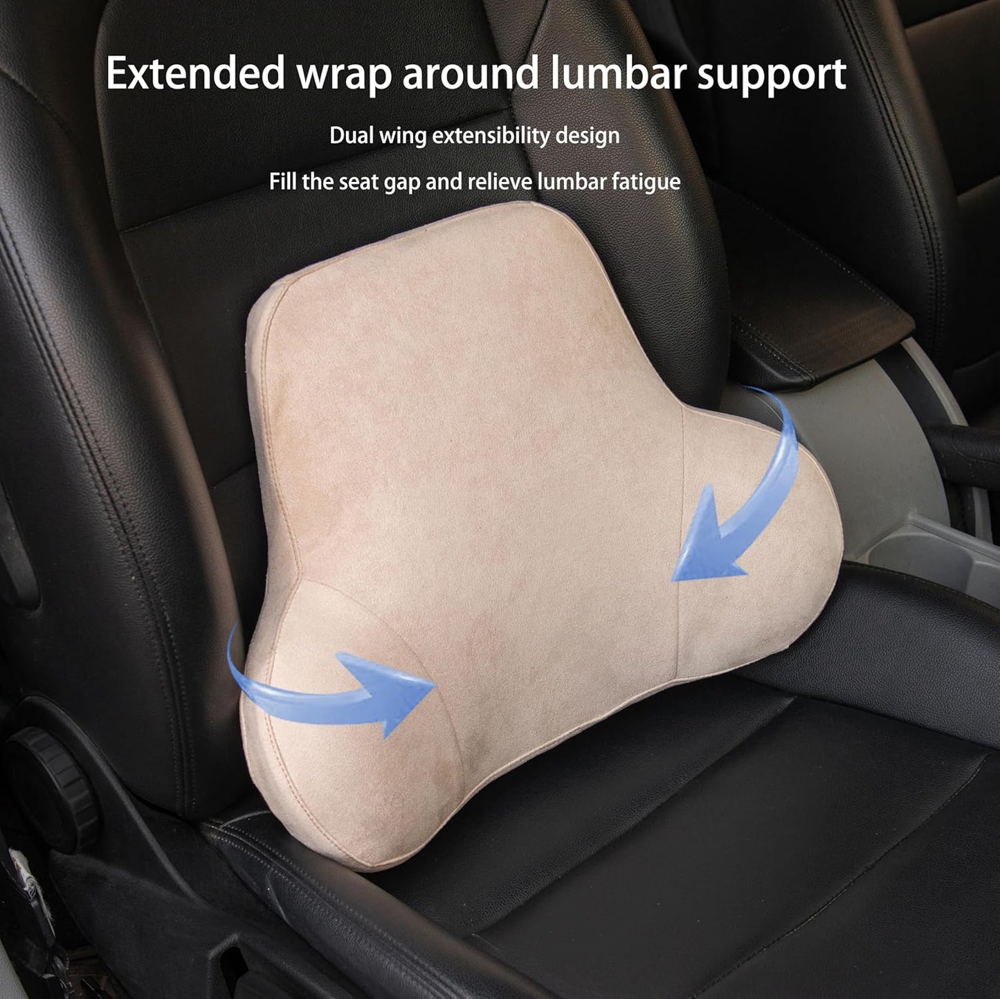 Soft Memory Foam Lumbar Support Pillow for Car Seat with Velvety Suede Cover – Comfortable Back Cushion for Drivers and Passengers