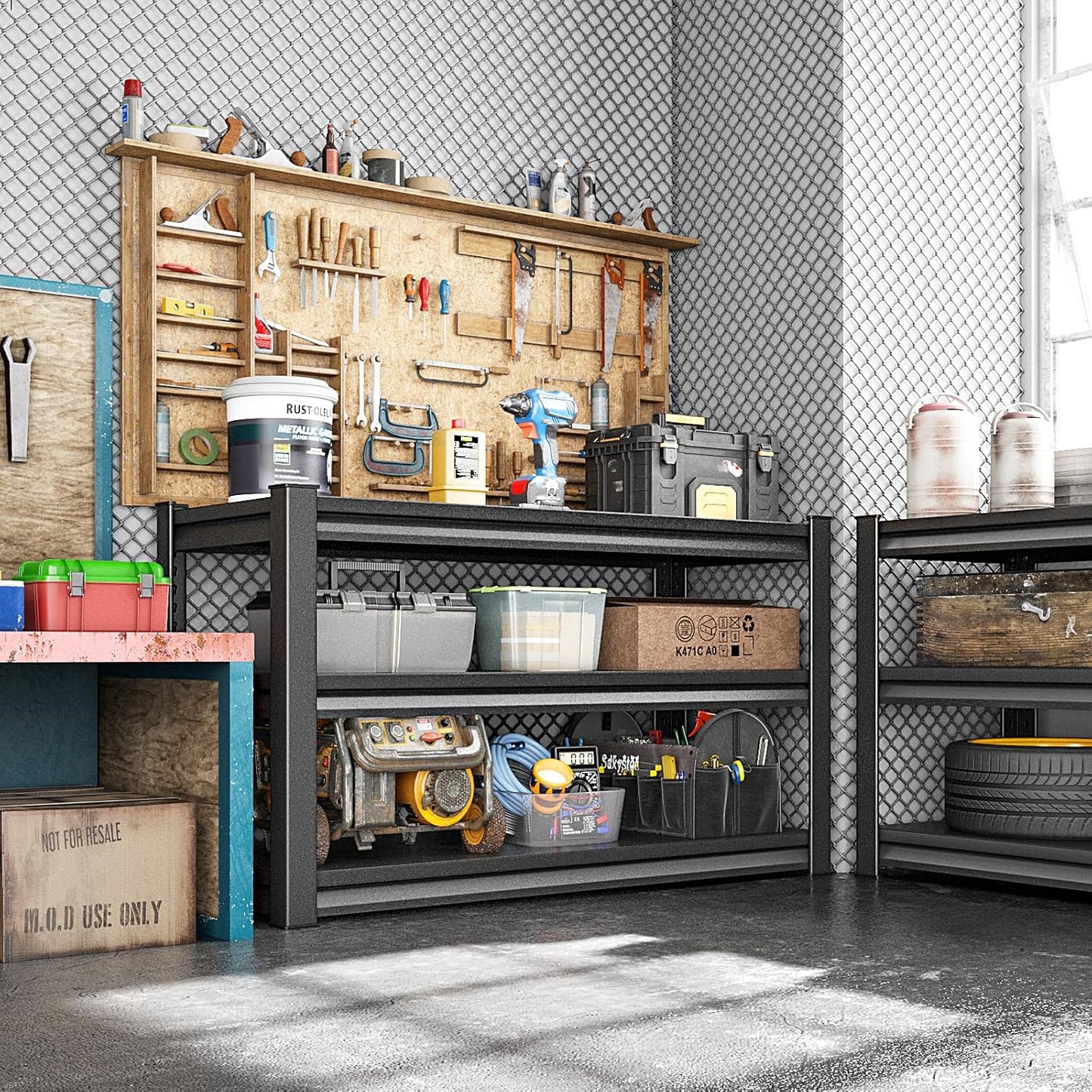 Garage Storage Shelves Heavy Duty, 48”W Shelving Units and Storage Rack, 1650LBS Loads Shelving Units, Adjustable 3-Tier Metal Shelves for Industrial Storage, 48”W×16”D×36”H,Black