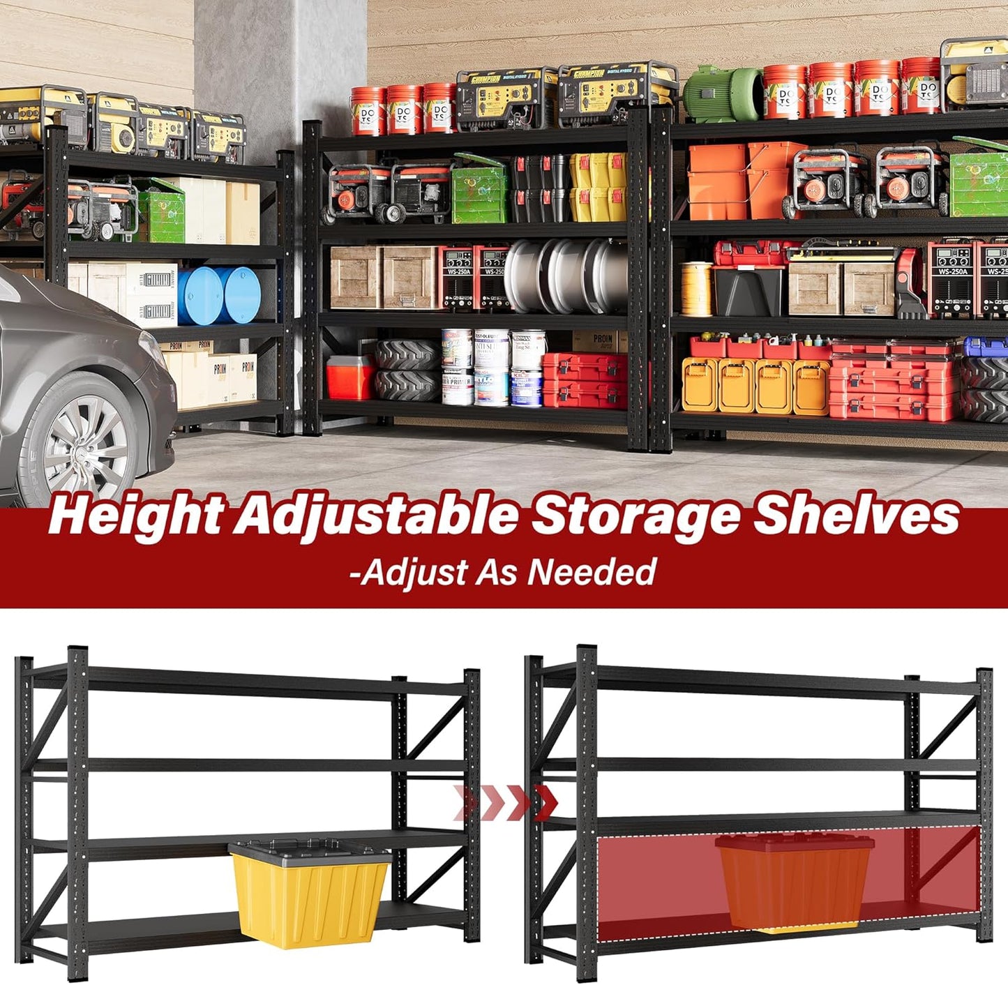 7000LBS Heavy Duty Garage Shelving Units,79" Wide & Deep Storage Shelves,Black Metal Garage Shelves,Large Storage Rack,Steel Shelf,Industrial Shelving for Shop,Warehouse,Basement,79" W x 24" D x 79" H