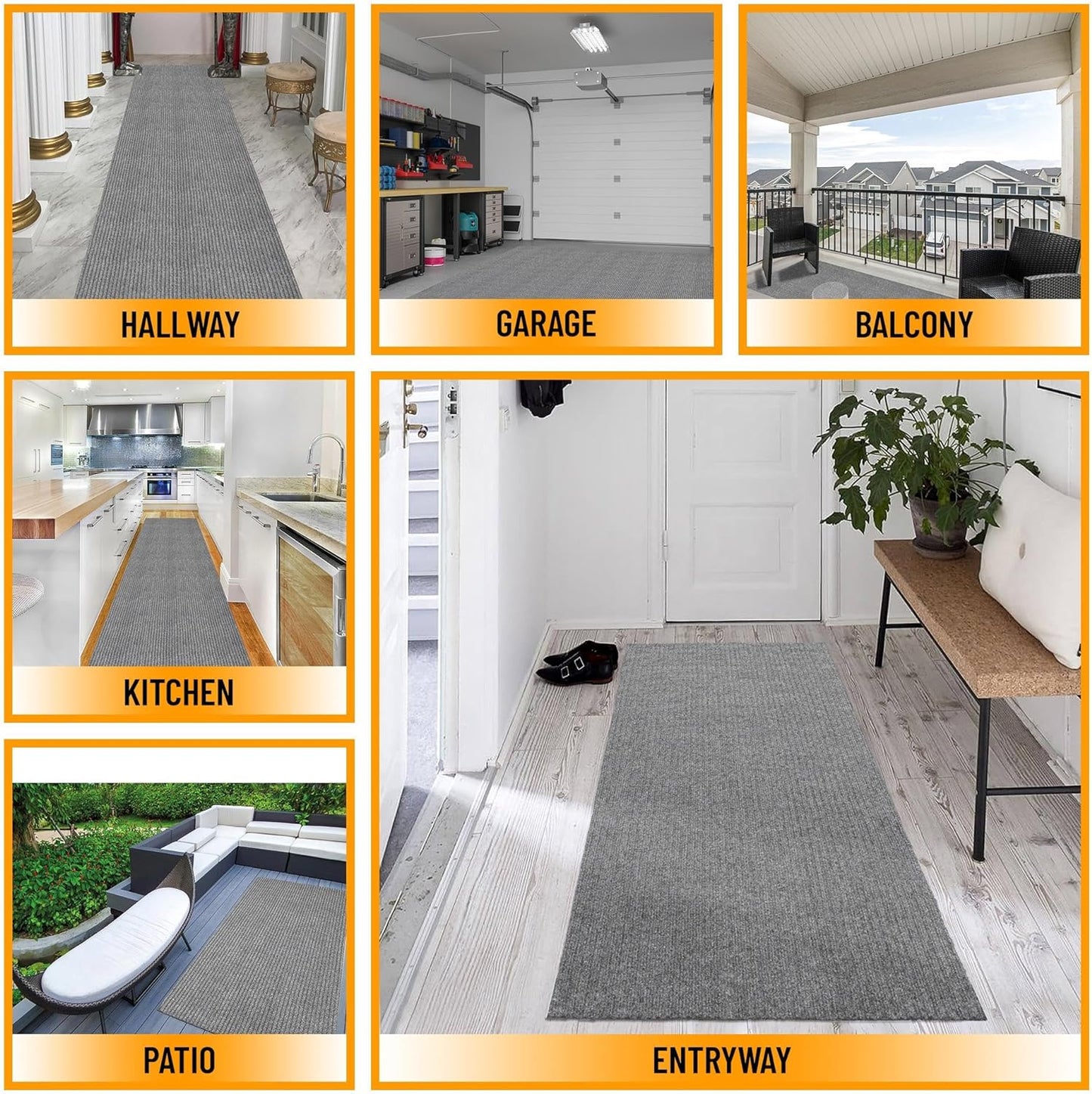 Ottomanson 2' x 28' Hallway Runner with Scraper Pile Extra Durable Non-Slip Rug Mat for Indoor & Outdoor Use - Ideal for Kitchen, Entryway, Patio & Garage - High-Traffic Carpet, Gray