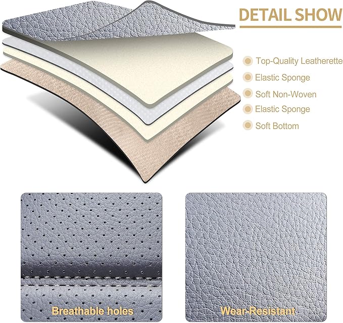 AOOG Leather Car Seat Covers, Leatherette Automotive Vehicle Cover for Cars SUV Pick-up Truck, Universal Non-Slip Vehicle Cover Waterproof Interior Accessories, Full Set, Gray