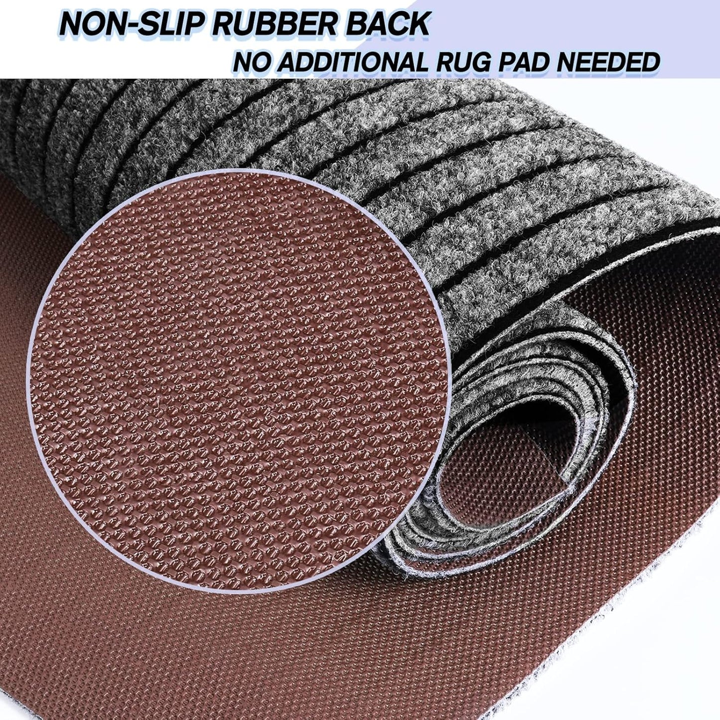 Custom Size Backed Non-Slip Area Rugs Runner, Easy Clean, Waterproof Runner Rugs for Hallway Entryway, Kitchen, Laundry, 2FT x 82FT, Gray Stripe