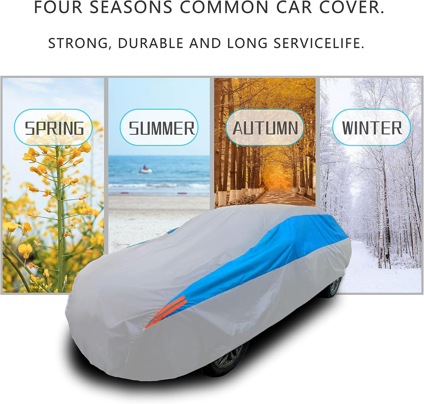 MORNYRAY Waterproof Car Cover All Weather Snowproof UV Protection Windproof Outdoor Full car Cover, Universal Fit for Sedan (Silvery, A6-Fit Sedan Length(207-216 inch)