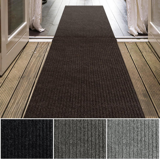 iCustomRug Spartan Weather Warrior Indoor/Outdoor Utility Ribbed Carpet Runner with Non-Slip Thermoplastic Rubber Backing, 3ft X 64ft in Brown