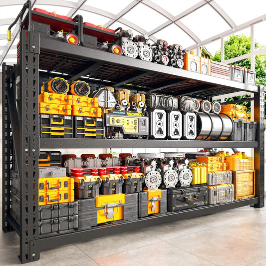 Bepatio 77" W Garage Shelving Storage Shelves, 3 Tier Metal Shelving Unit Heavy Duty for Storage, Adjustable Black Shelves for Commercial, Industrials, Garage, Basement, 77.2" W*23.7" D*66.2”H