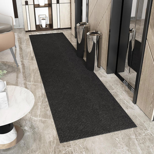Ottomanson 3'11" x 13' Hallway Runner with Scraper Pile - Extra Durable Non-Slip Rug Mat for Indoor & Outdoor Use - Ideal for Kitchen, Entryway & Garage - High-Traffic Carpet, Black