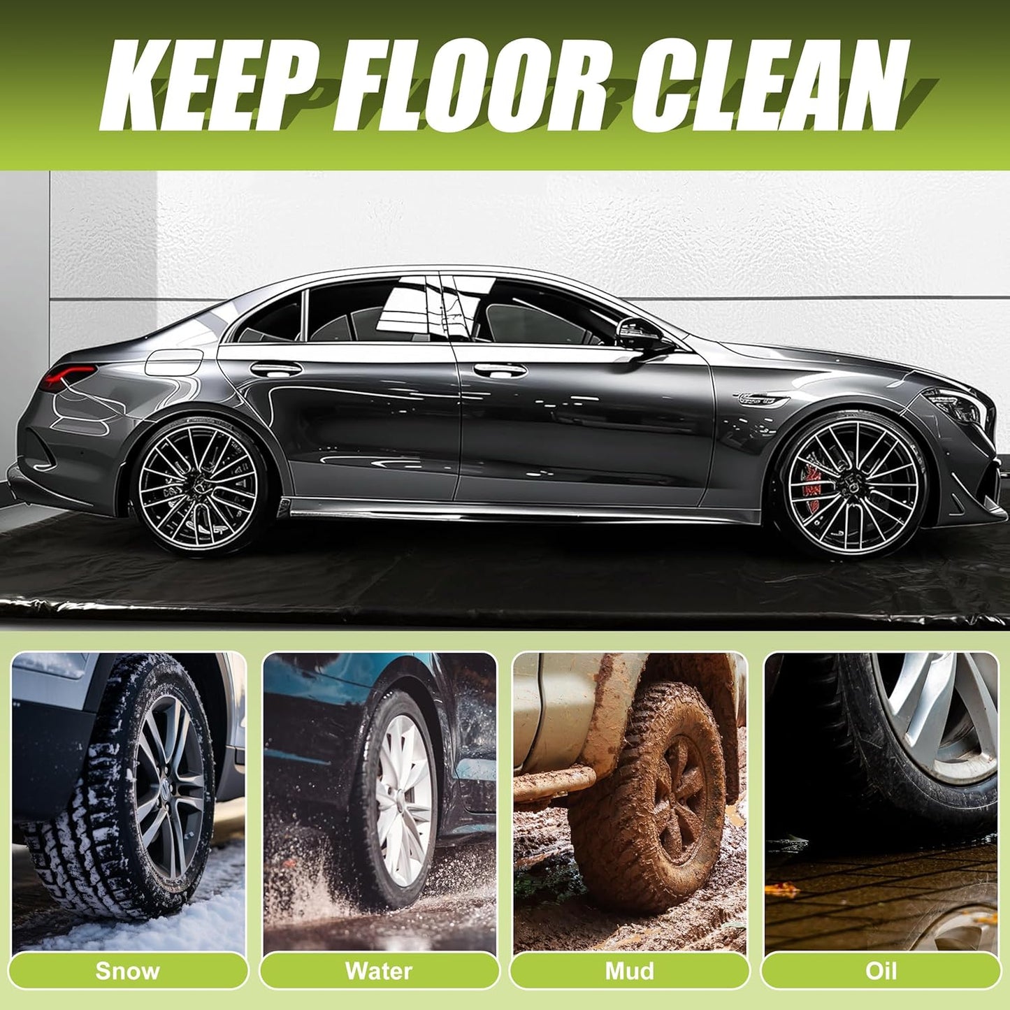 Garage Floor mat for SUV/Truck Containment Garage Car Mat for Snow Mud Rain(8ft 6in x 20ft) Black