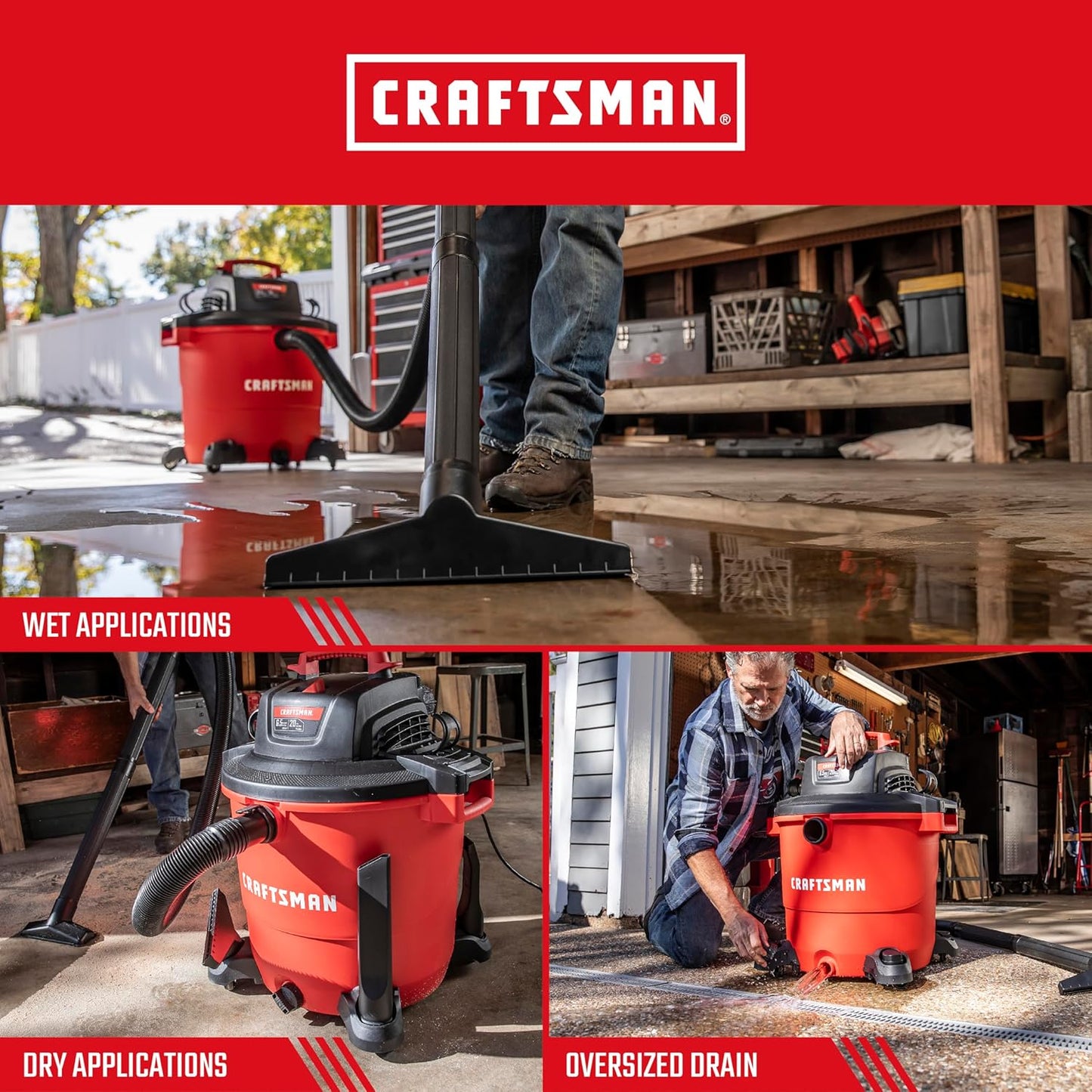 CRAFTSMAN CMXEVBE17596 20 Gallon 6.5 Peak HP Wet Dry Vac, Heavy-Duty Shop Vacuum Wet and Dry with Filter, Dust Bag, Hose and Attachments for Shop, Garage, Jobsite Cleaning