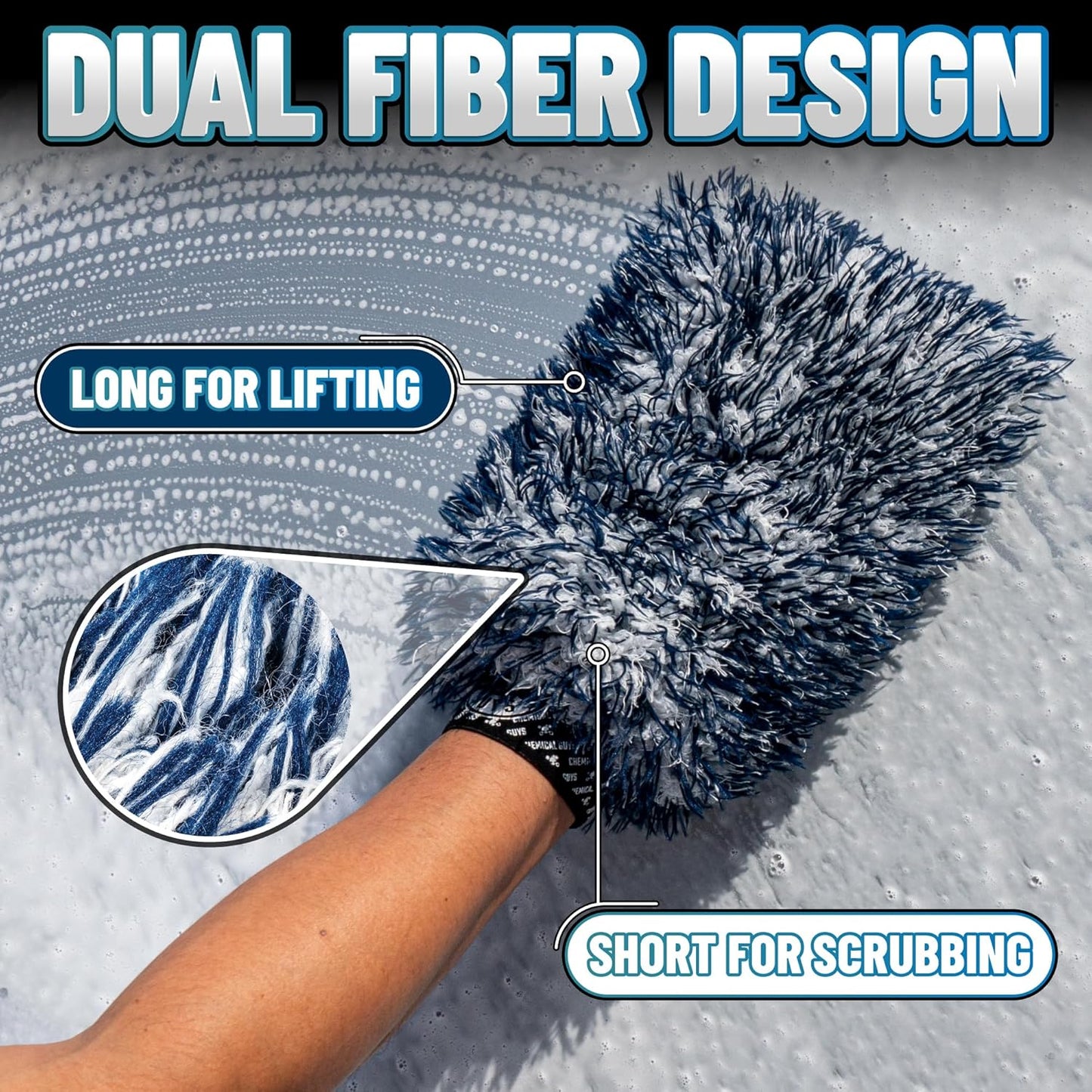Chemical Guys, The Dually, Dual-Fiber, Wet-Dry Use, Microfiber Wash Mitt, (Car Wash Mitt Great for Car, Truck, SUV, RV, & More) Dark Blue + White, (2 Pack) MIC51702